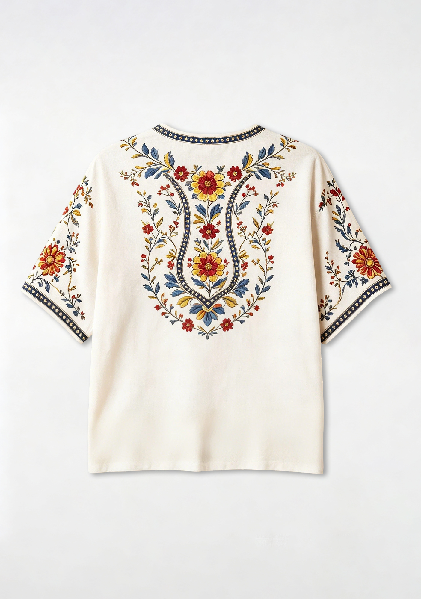 Boho Colombia Ethnic Map Floral V-Neck Blouse