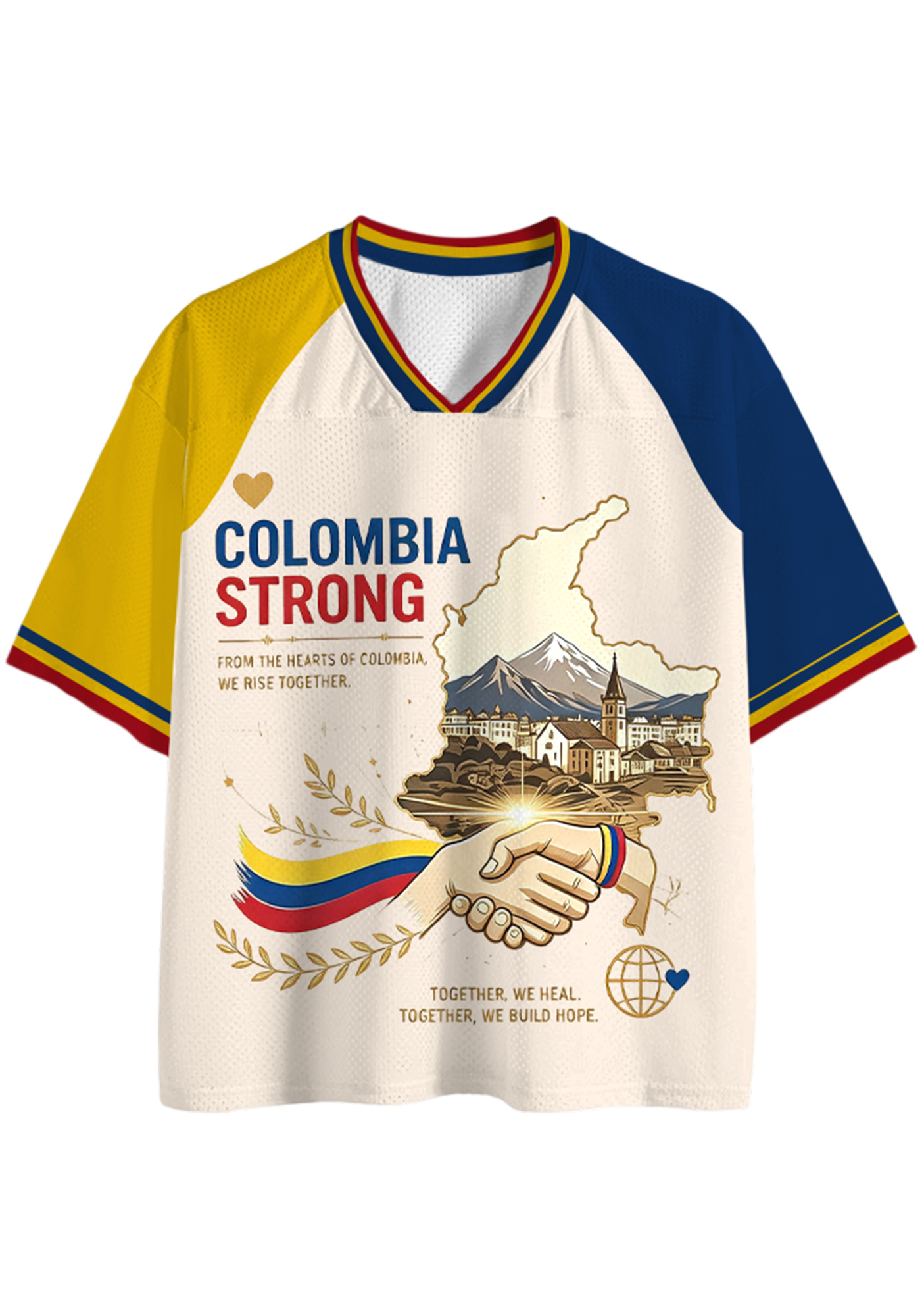 Colombia Strong Handshake Map Mountain Town Laurel Mesh Jersey Shirt