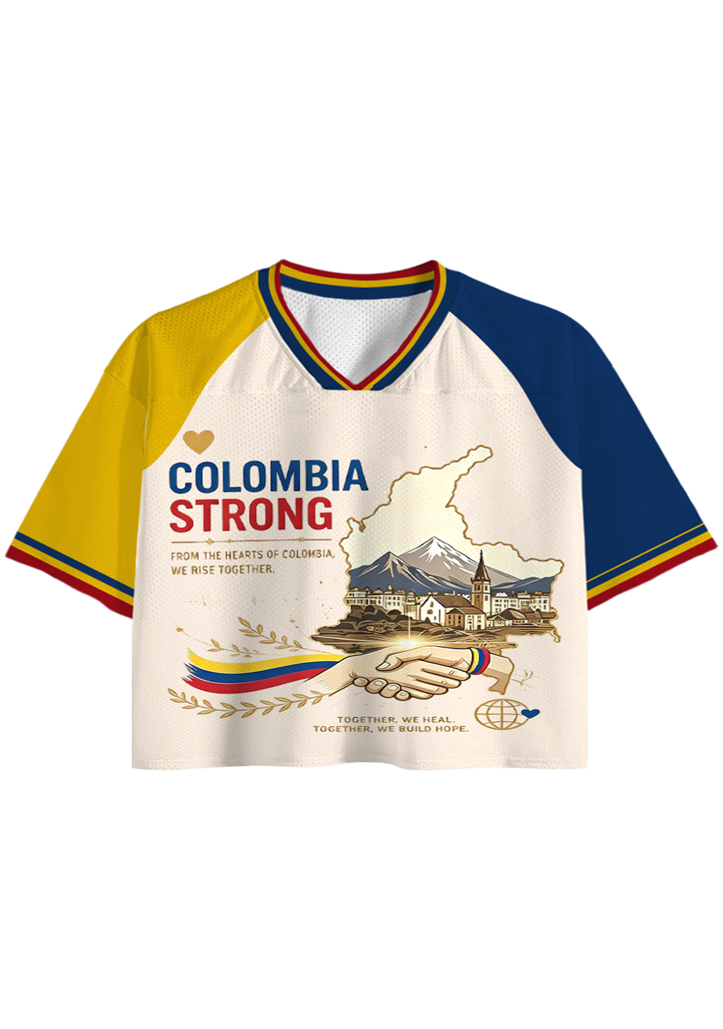 Colombia Strong Handshake Map Mountain Town Laurel Cropped Jersey Shirt