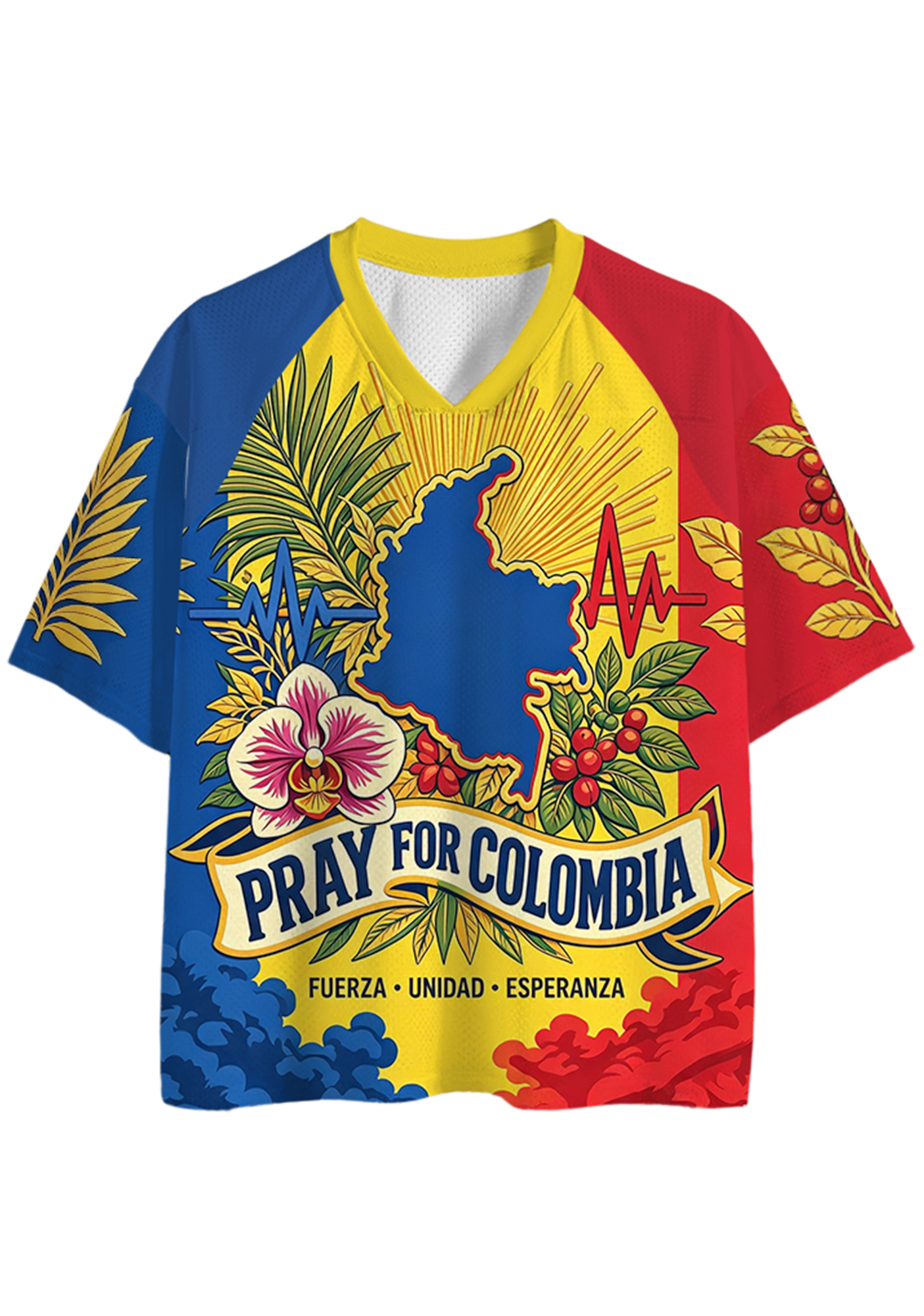 Pray For Colombia Tropical Floral Map Mesh Jersey Shirt