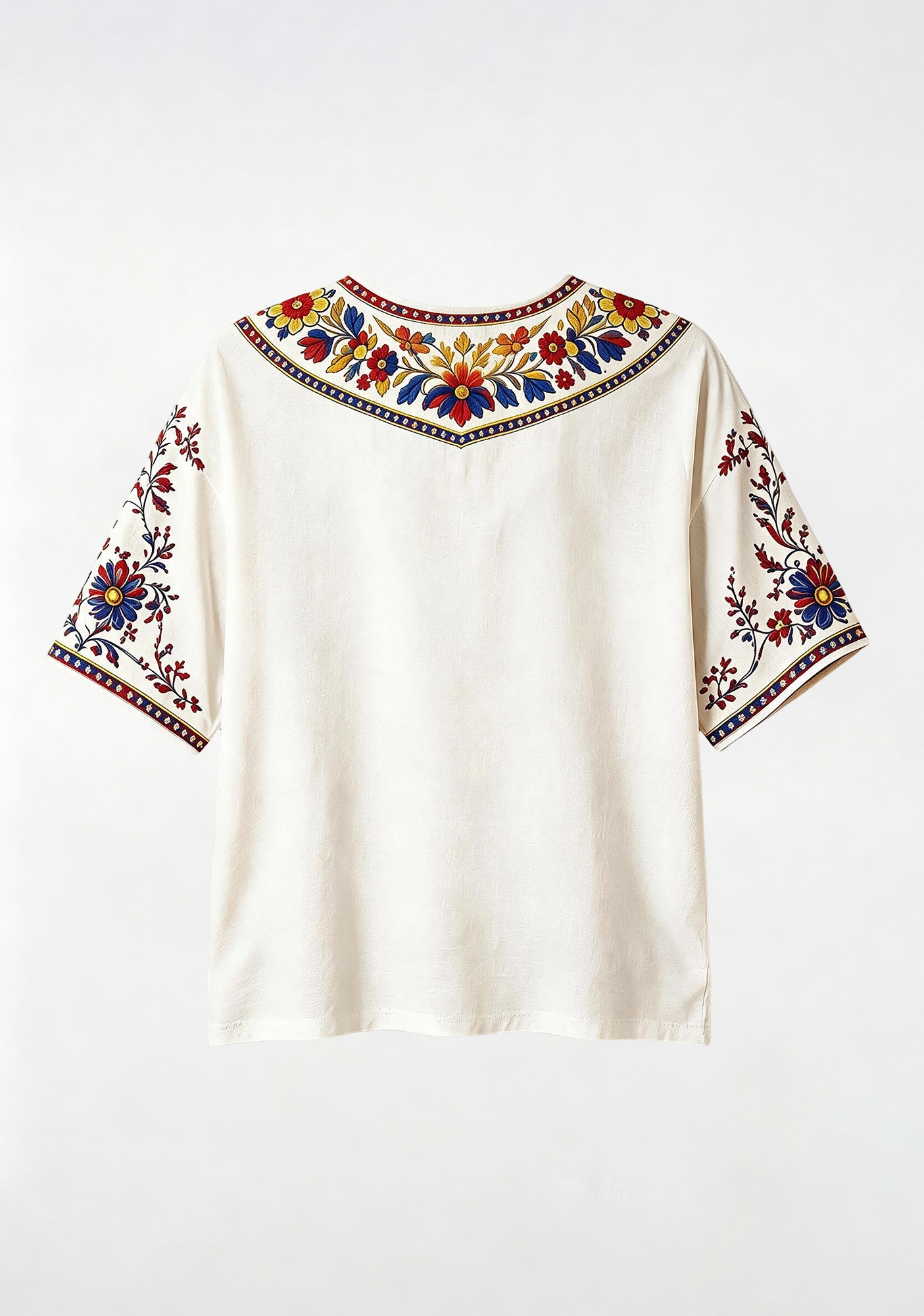 Colombian Indigenous Tribal Folk Art Floral V-Neck Blouse