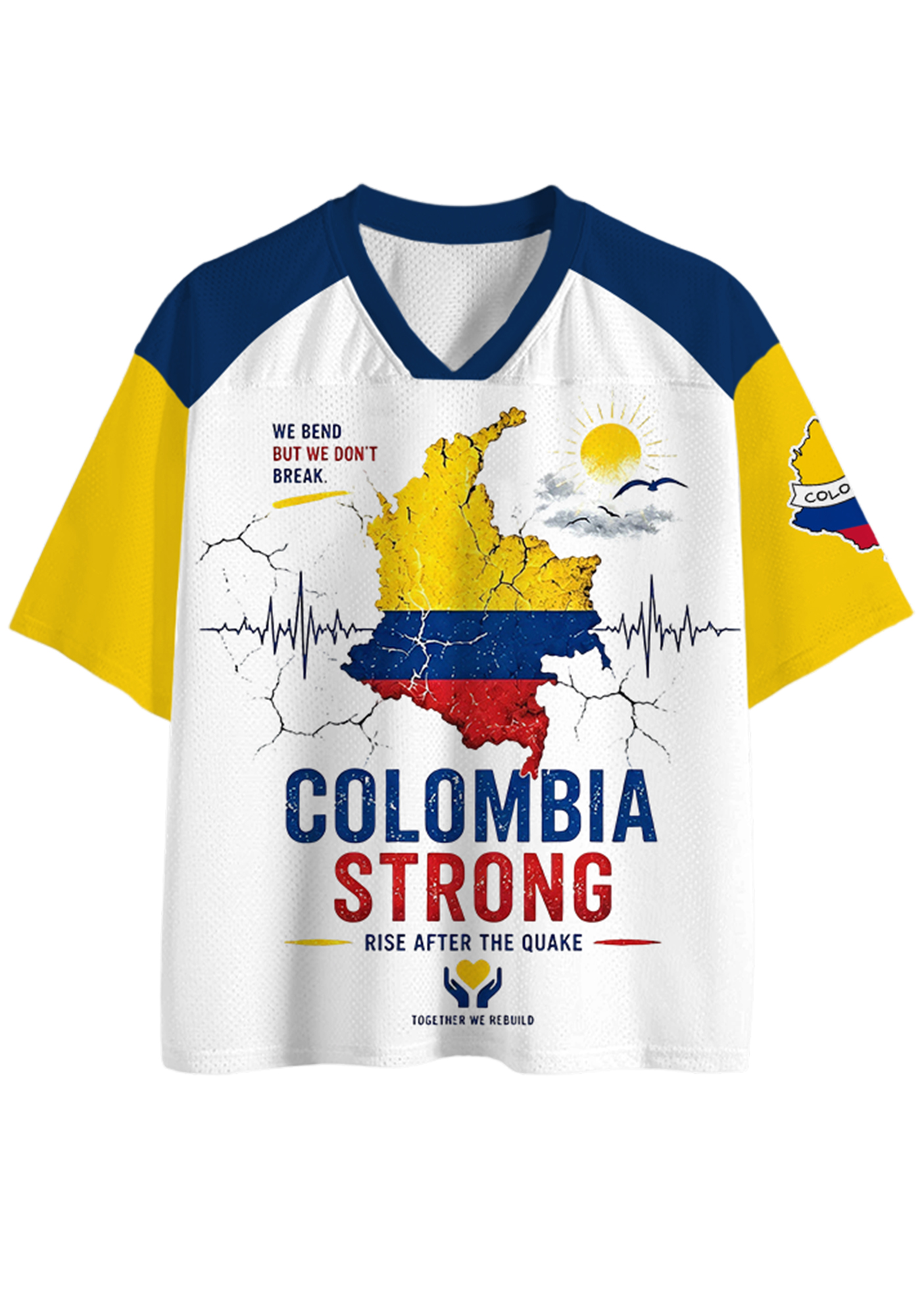 Colombia Strong Cracked National Map Heartbeat Mesh Jersey Shirt