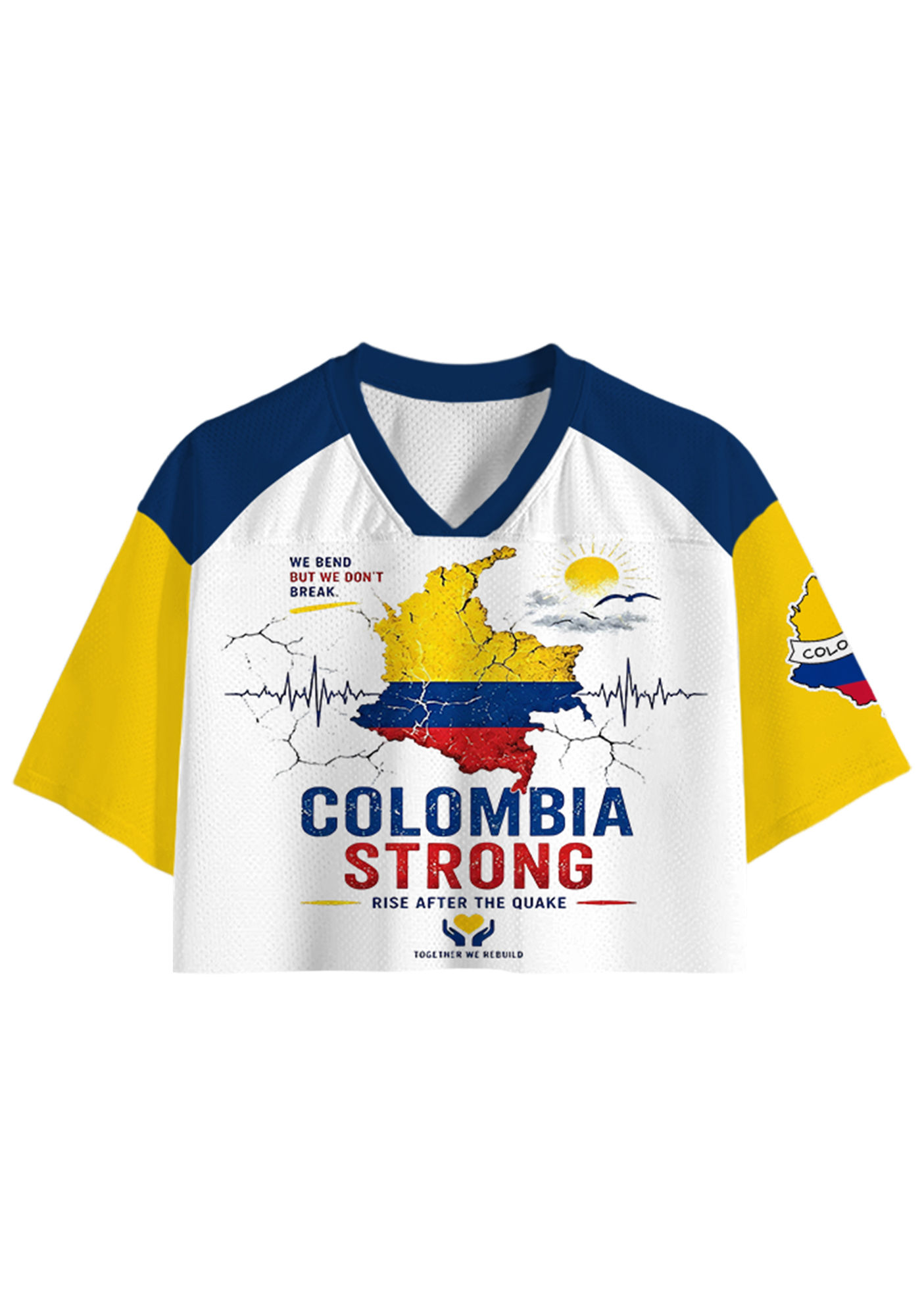 Colombia Strong Cracked National Map Heartbeat Cropped Jersey Shirt