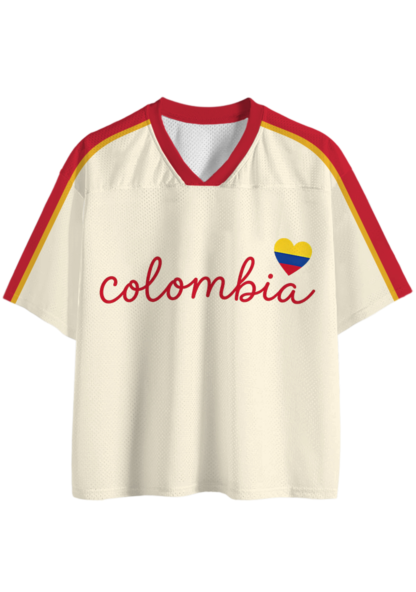 Colombia Flag Heart Print Mesh Jersey Shirt