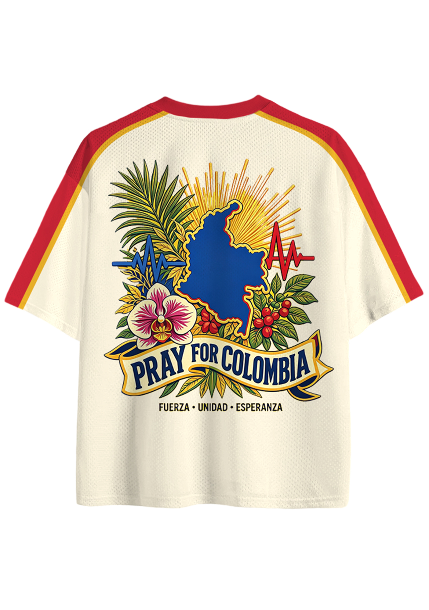 Colombia Flag Heart Print Mesh Jersey Shirt