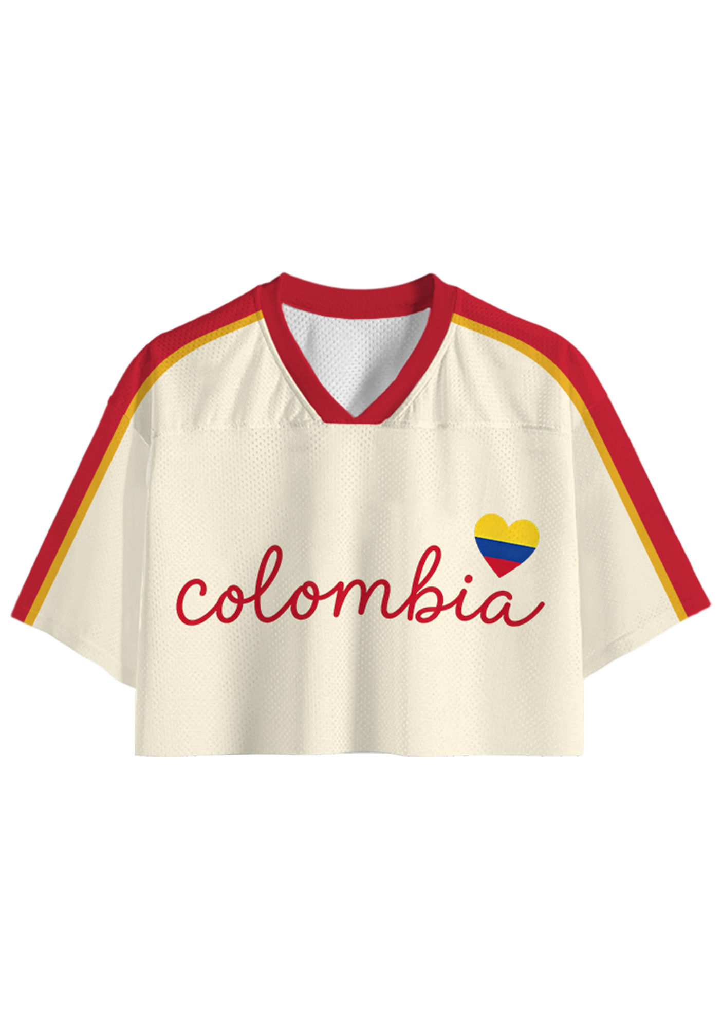 Colombia Flag Heart Print Cropped Jersey Shirt