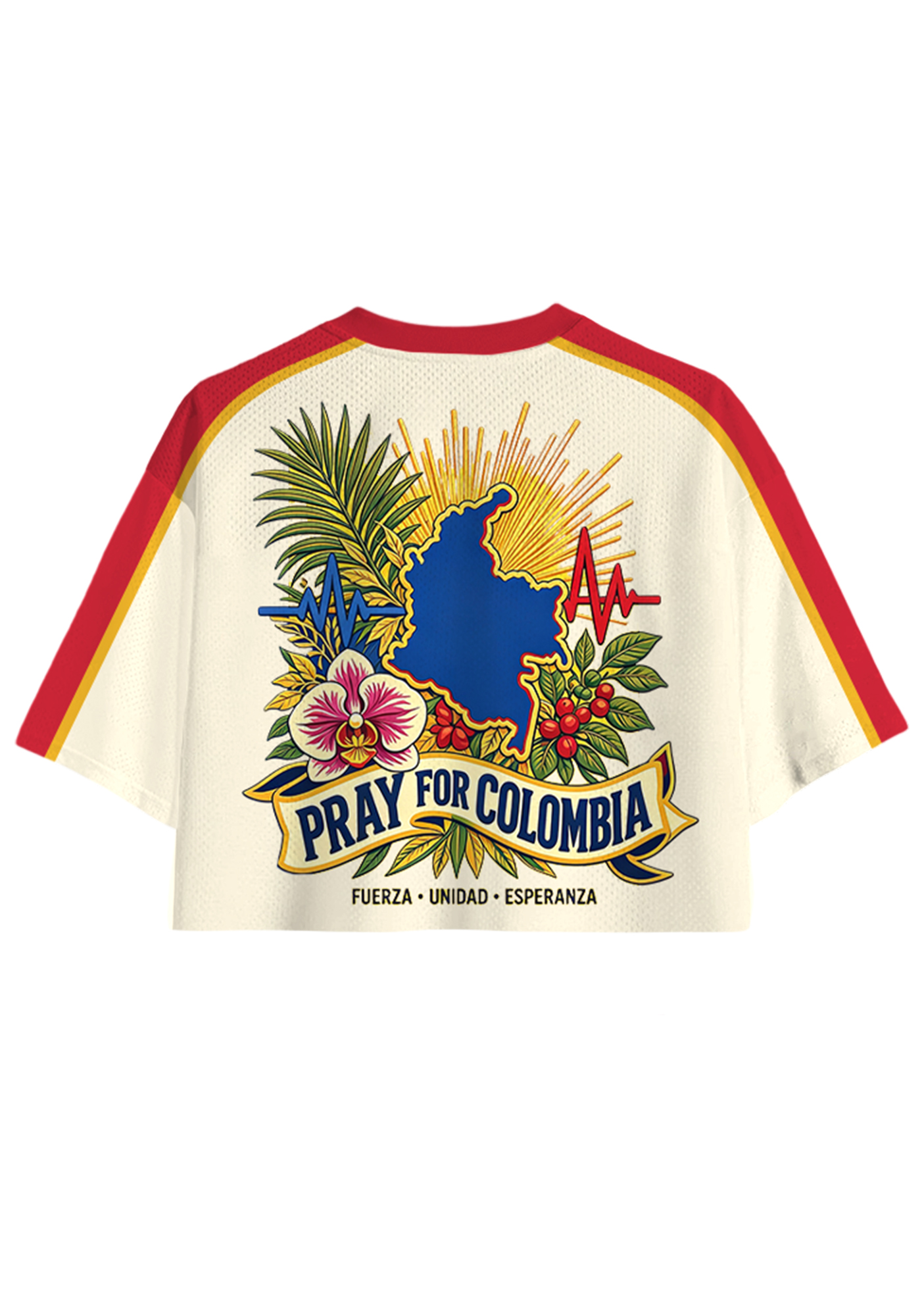 Colombia Flag Heart Print Cropped Jersey Shirt