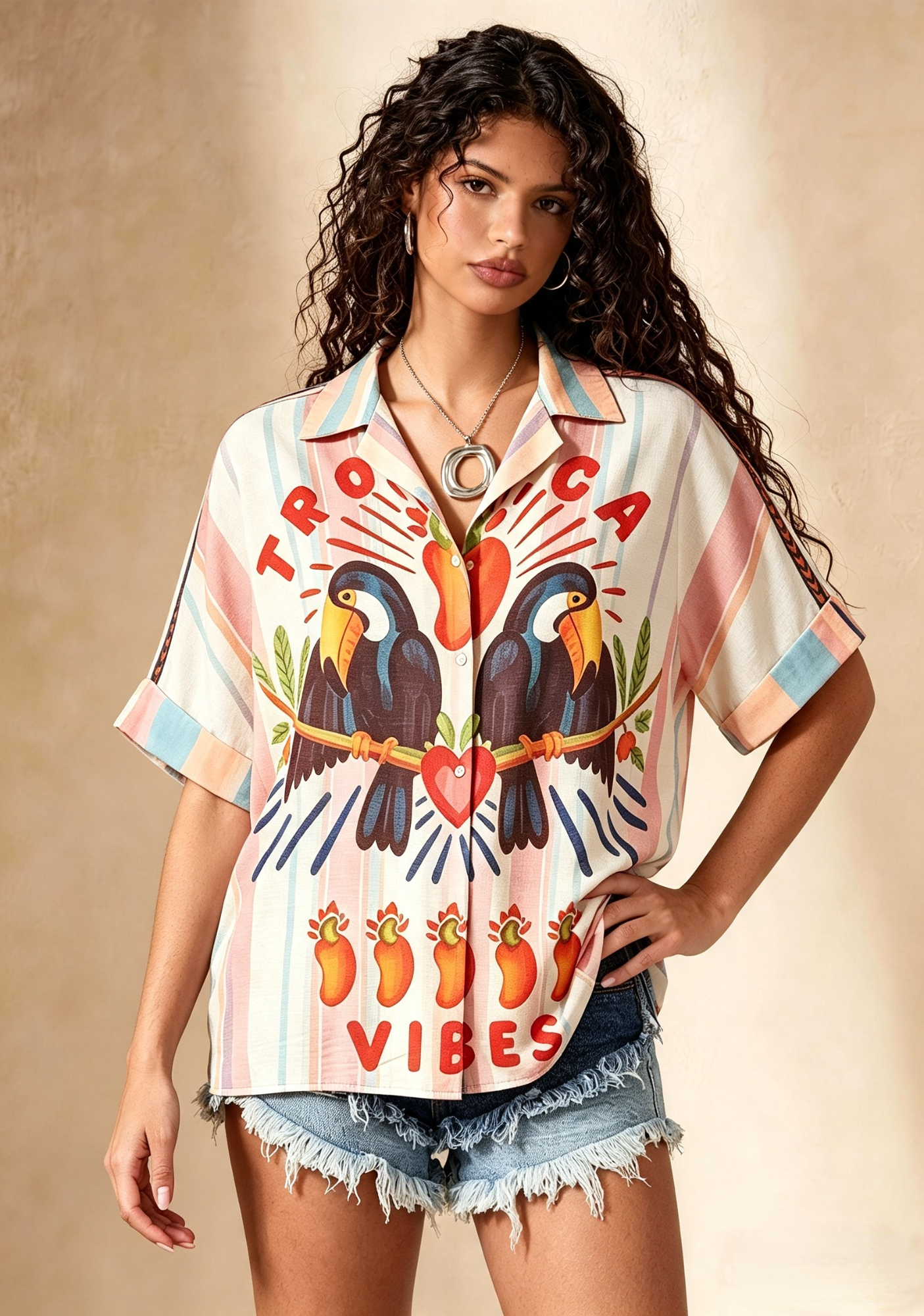 Tropical Vibes Toucan Print Button Up Shirt