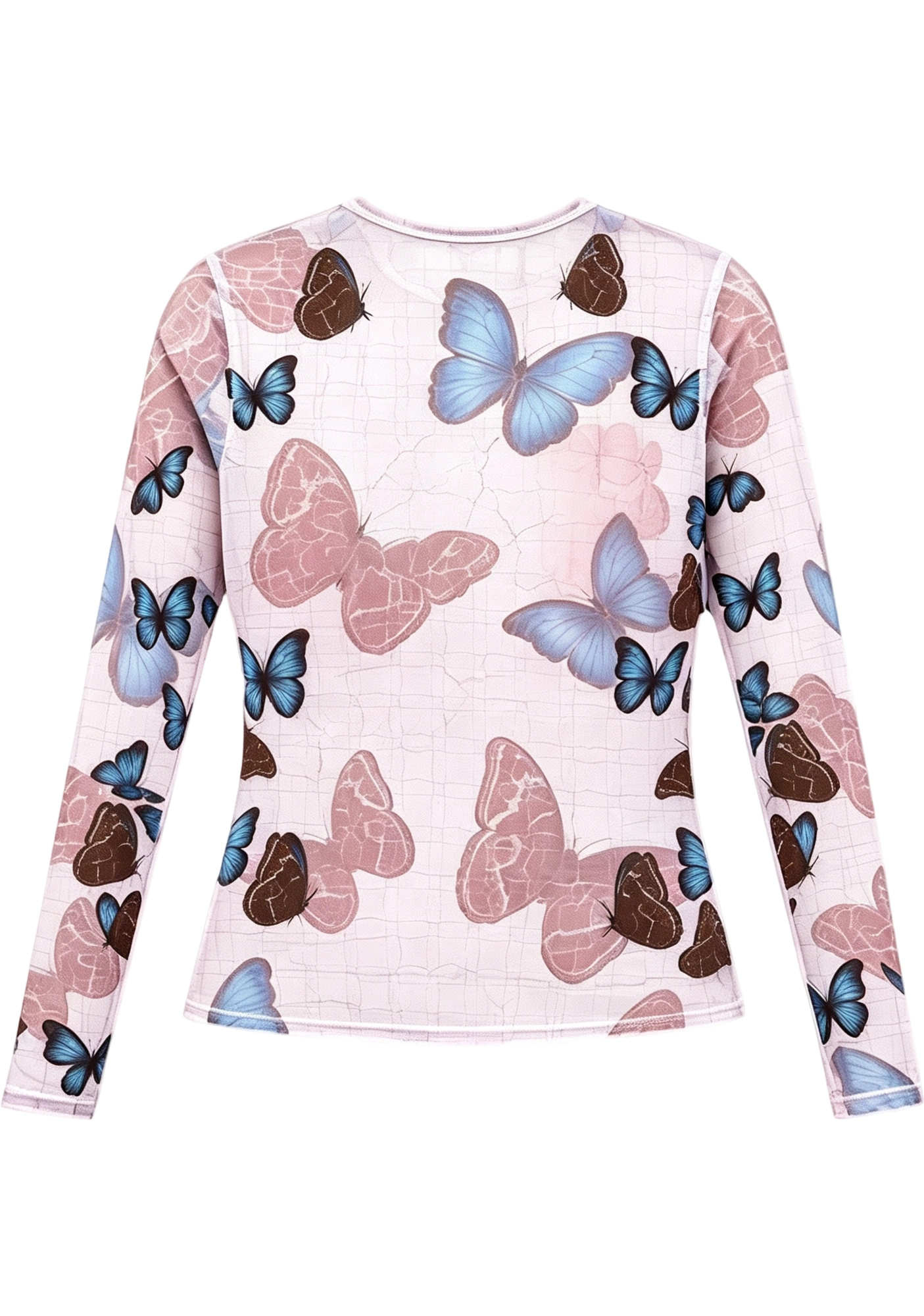 Venezuela Butterfly Print Slim‑Fit Long Sleeve Top