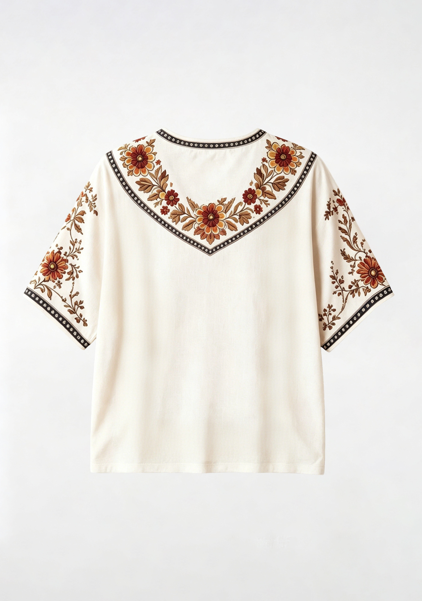 Colombian Tropical Wildlife Ethnic Floral V-Neck Blouse