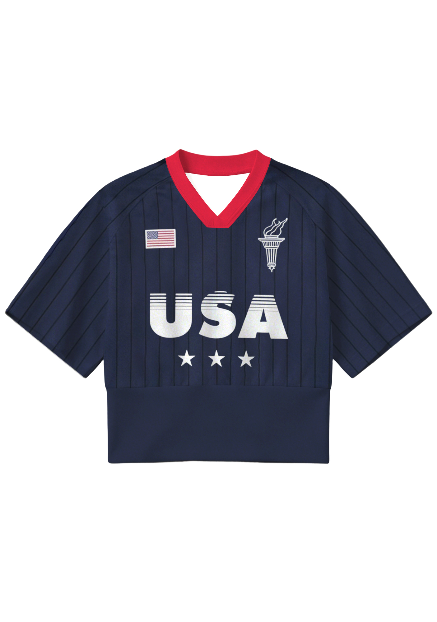 Navy USA V-Neck Cropped Sporty Jersey