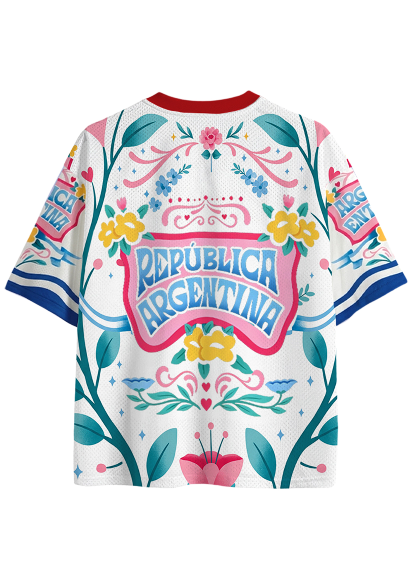 Argentina Retro Sun Botanical Floral Graphic Mesh Jersey Shirt