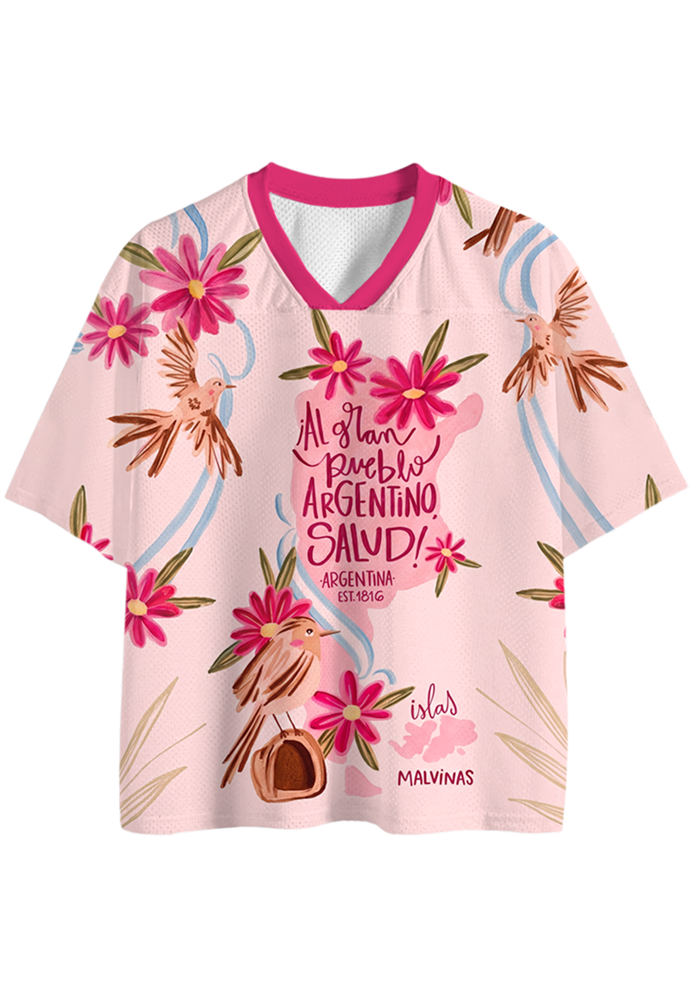 Argentina Tropical Bird Floral Mesh Jersey Shirts