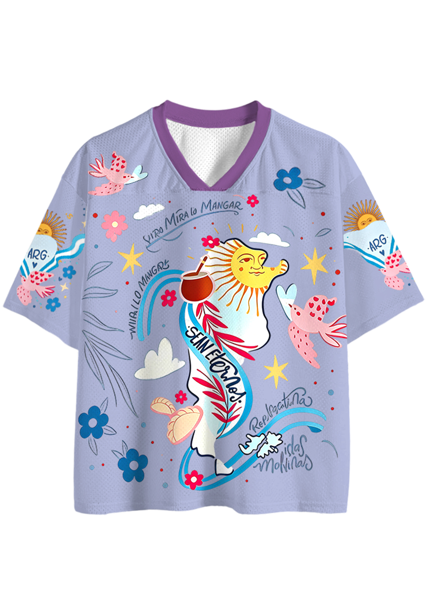 Cartoon Argentine Folk Symbol Printed Mesh Jersey Shirt