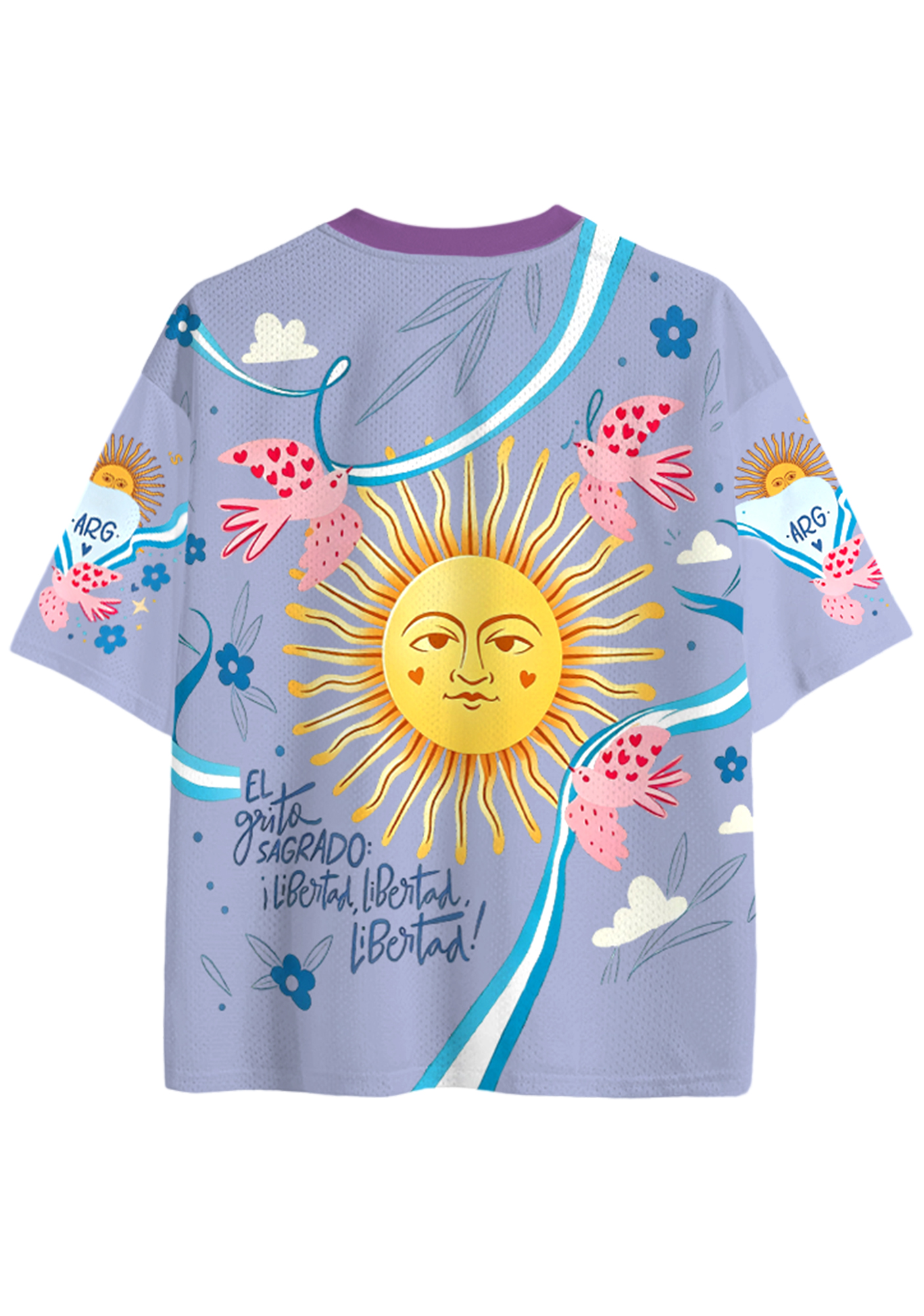 Cartoon Argentine Folk Symbol Printed Mesh Jersey Shirt