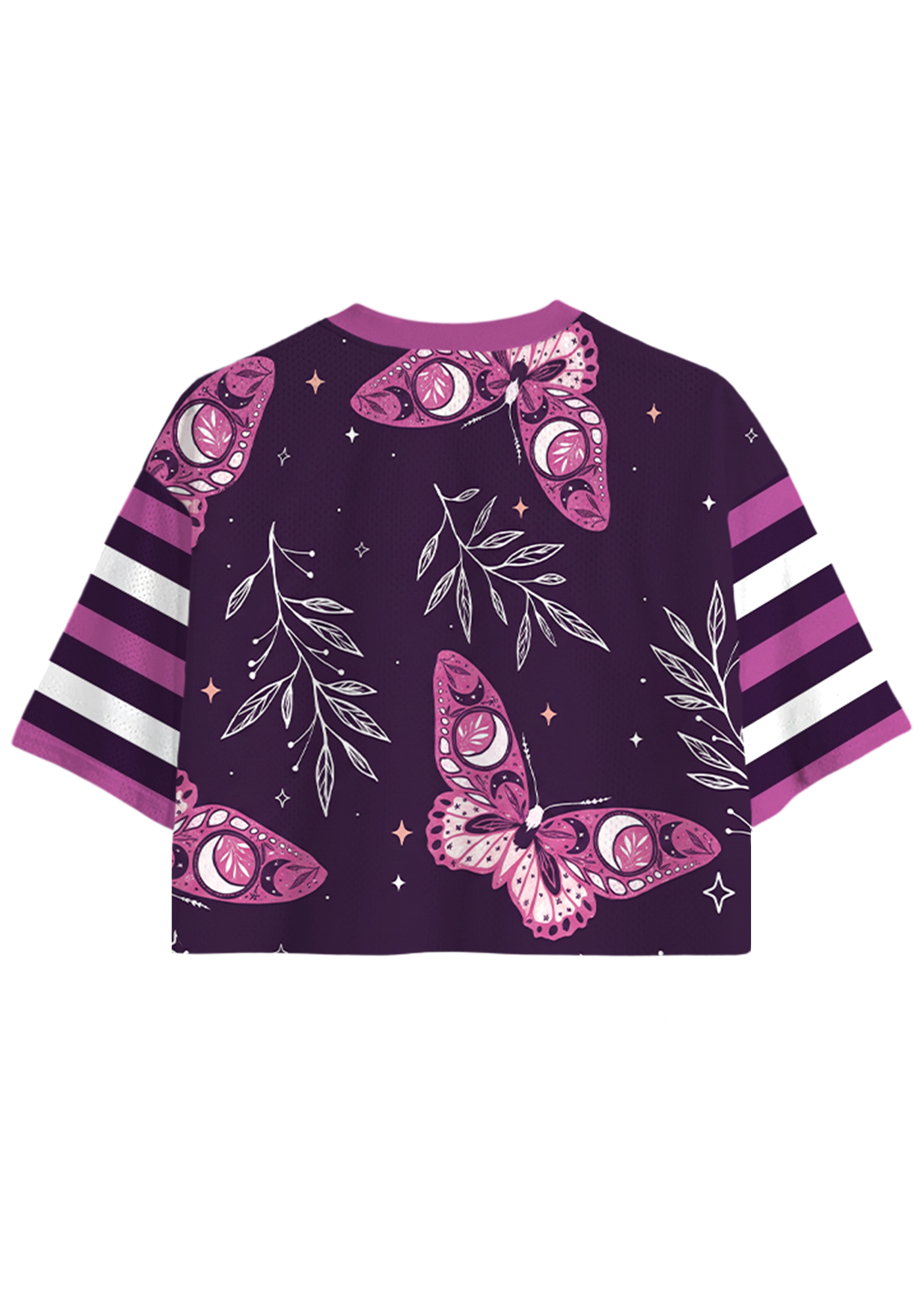 Celestial Moon Butterfly Print Cropped Jersey Shirt