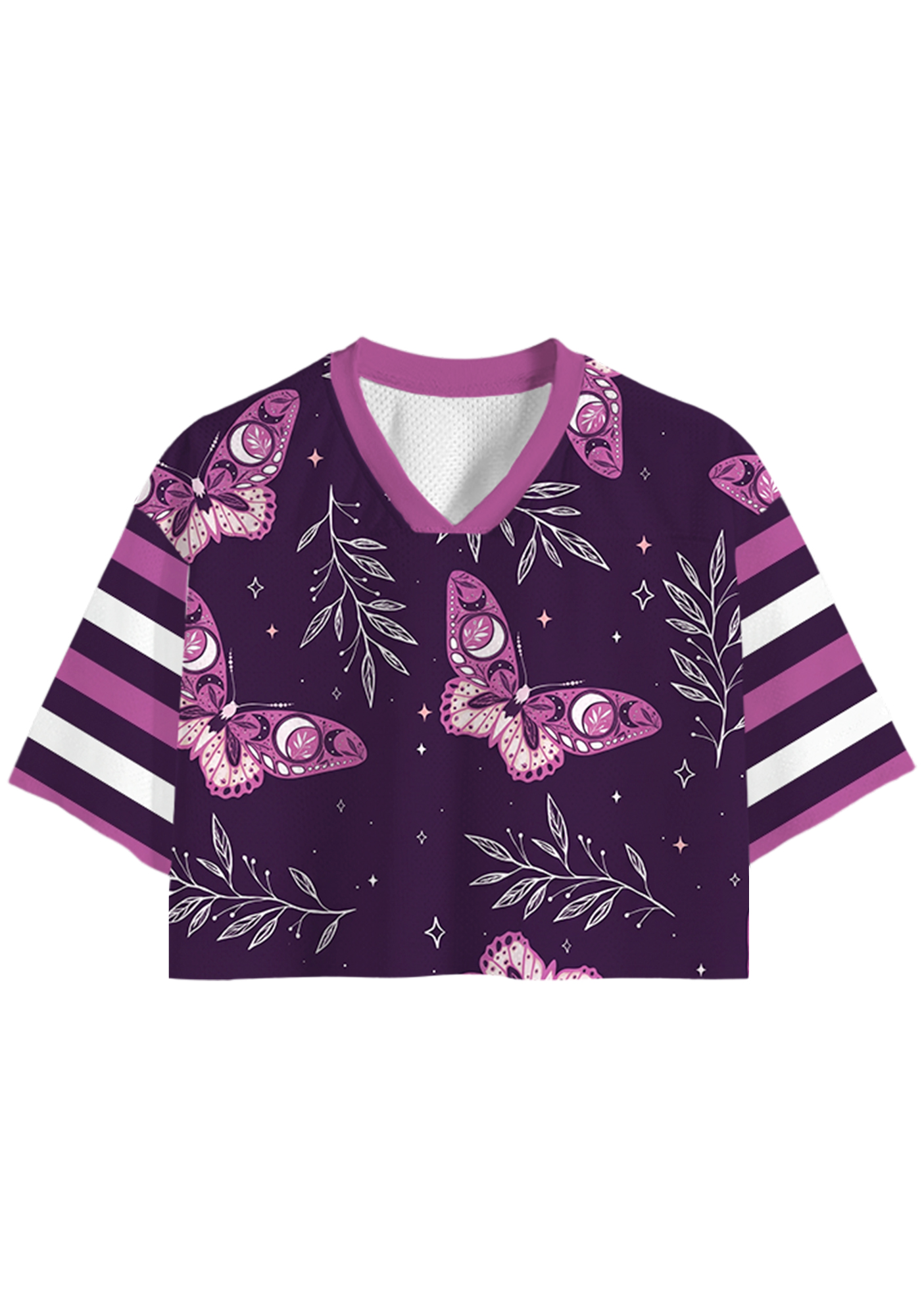 Celestial Moon Butterfly Print Cropped Jersey Shirt