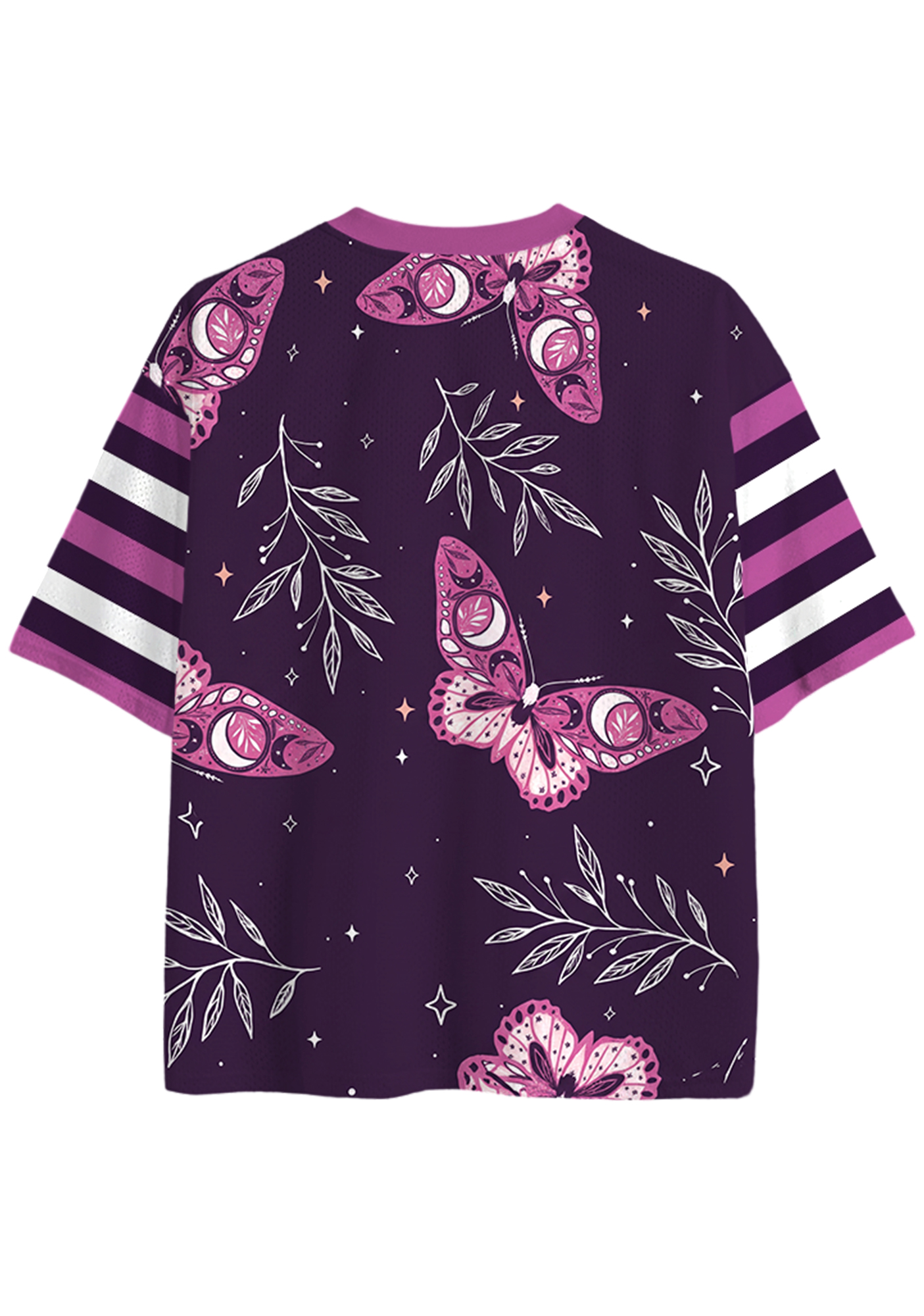 Celestial Moon Butterfly Print Mesh Jersey Shirt