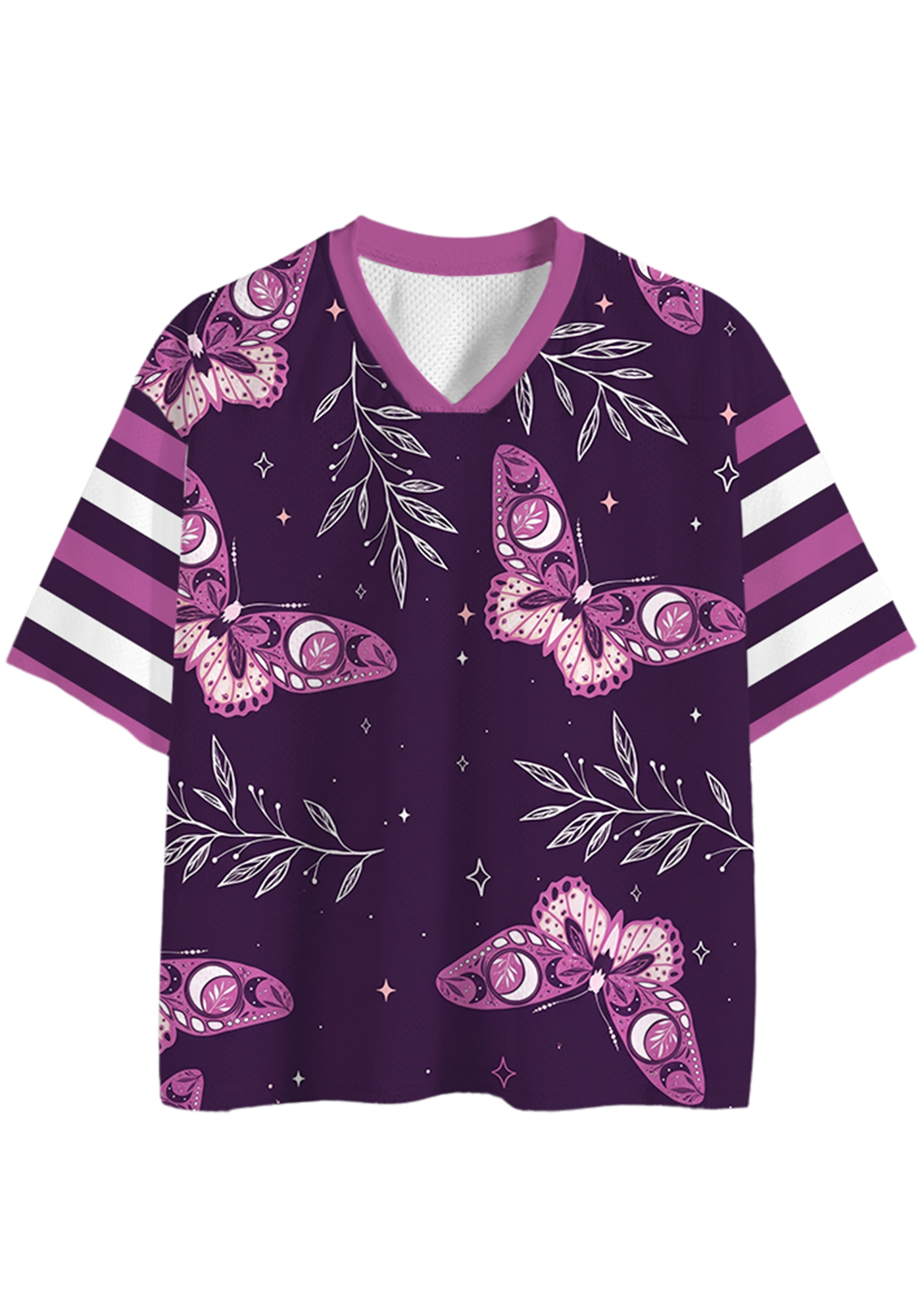 Celestial Moon Butterfly Print Mesh Jersey Shirt