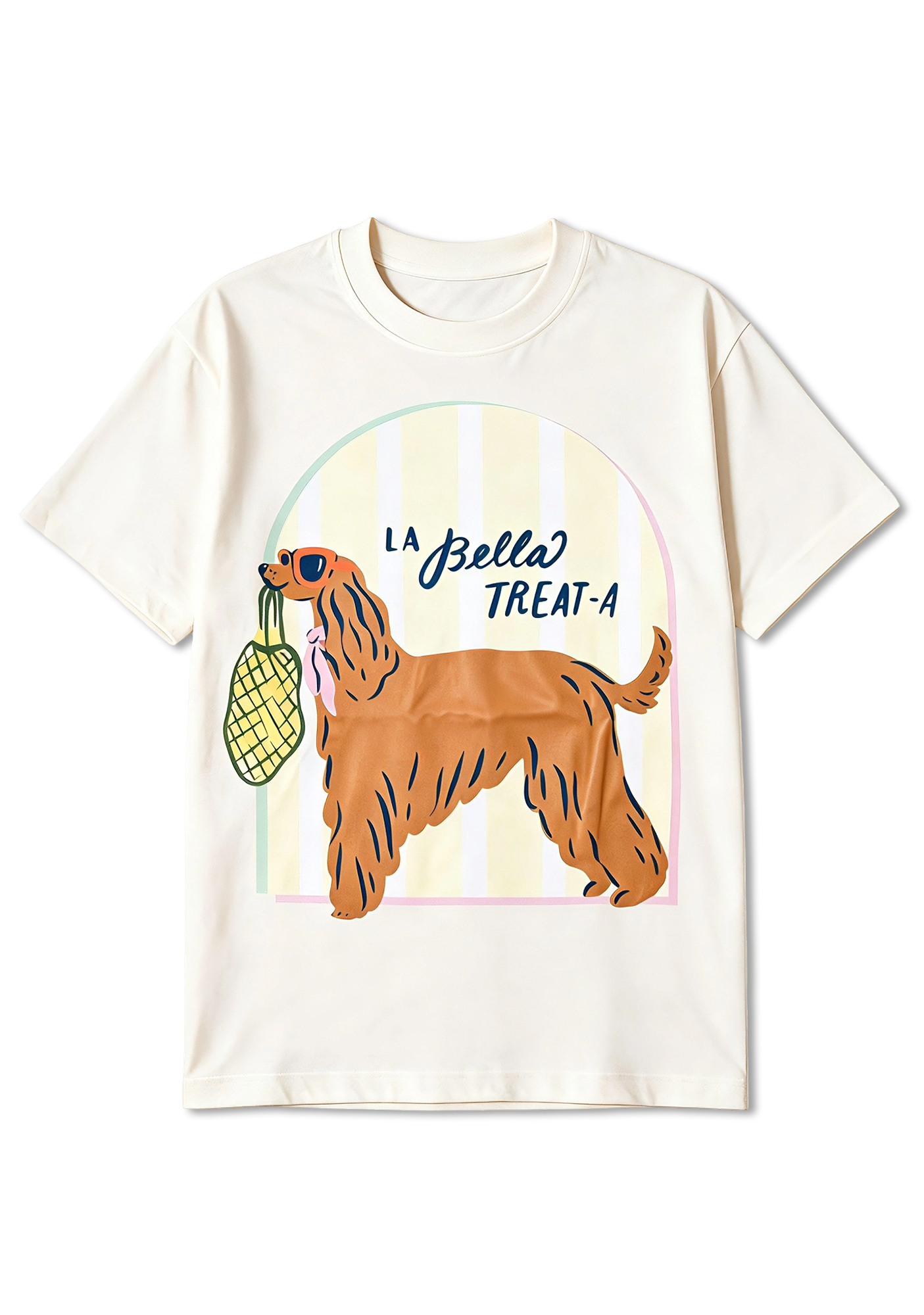 Cute French Retro La Bella Poodle Summer Graphic T-Shirt