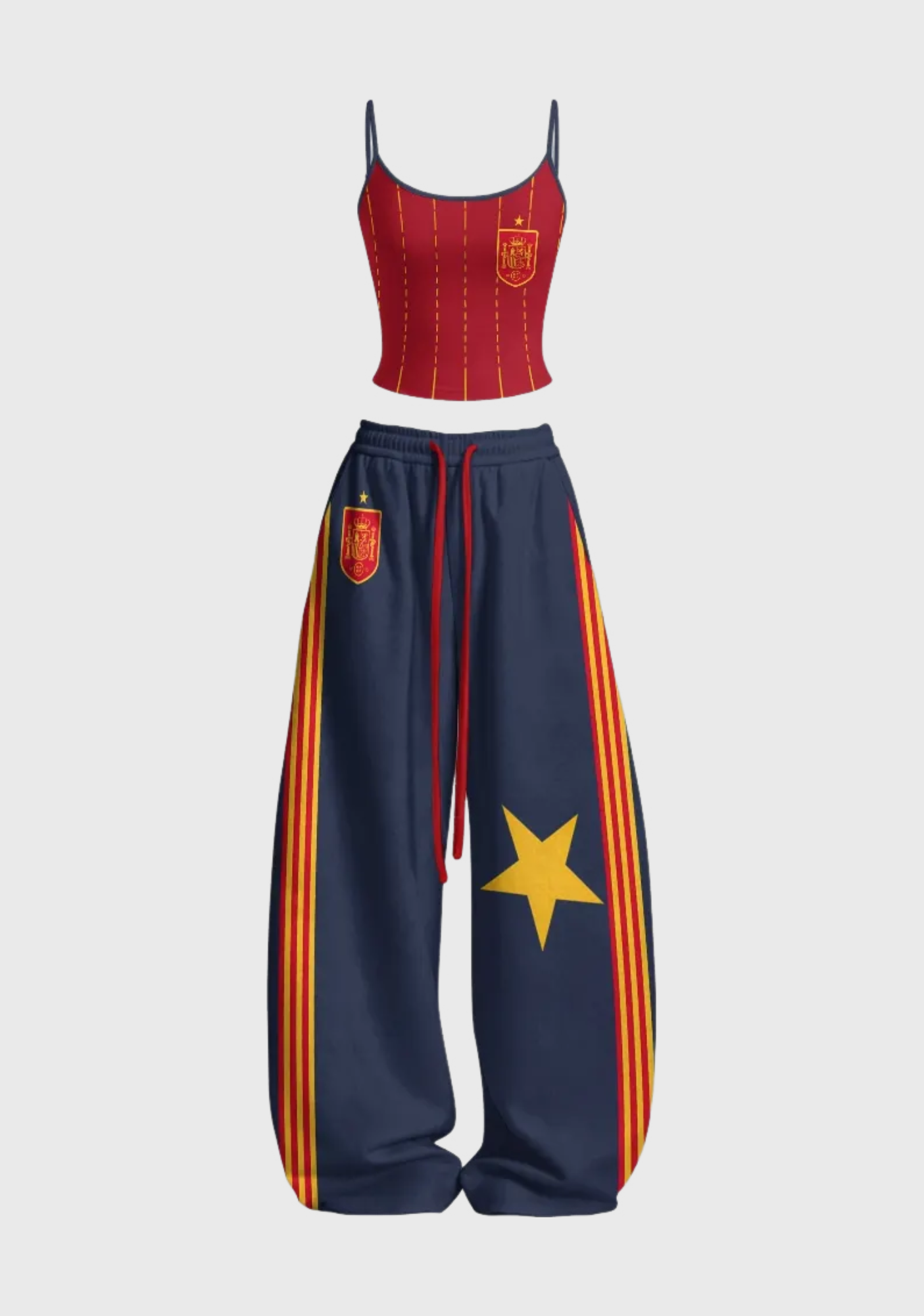Spanish Soccer Crest Striped Sling Tops & Elasticated Trousers Two-Piece Set