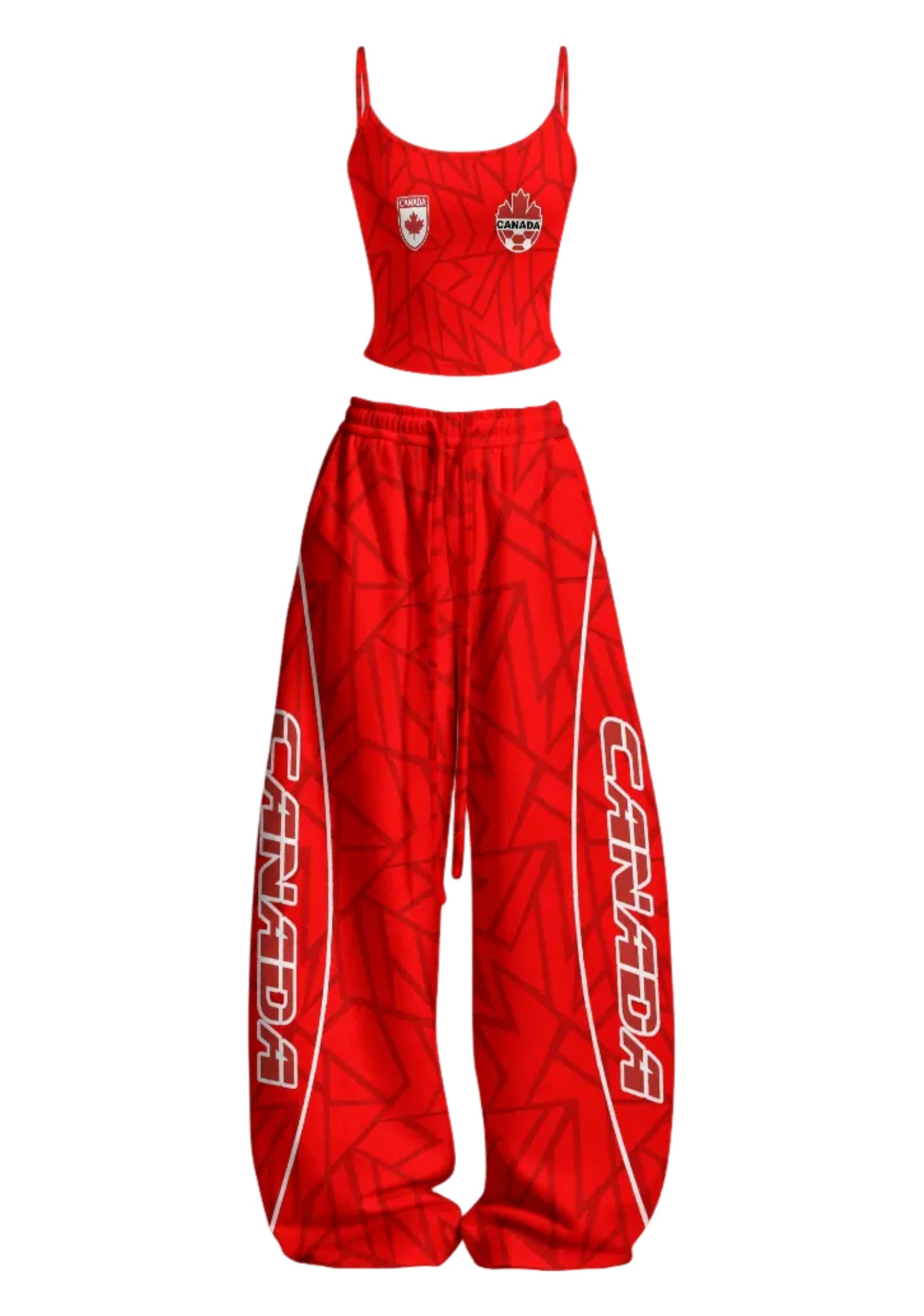 Canada Geometric Maple Leaf Tops & Elasticated Trousers Two-Piece Set