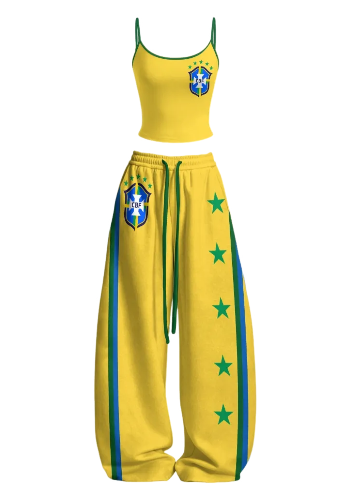 Yellow Brazil National Team Soccer Tops & Elasticated Trousers Two-Piece Set