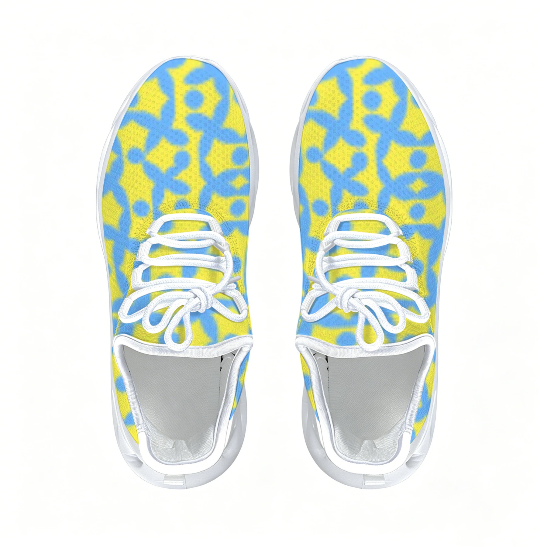 Blue Yellow Geometric Pattern Full Print Mesh Sneakers