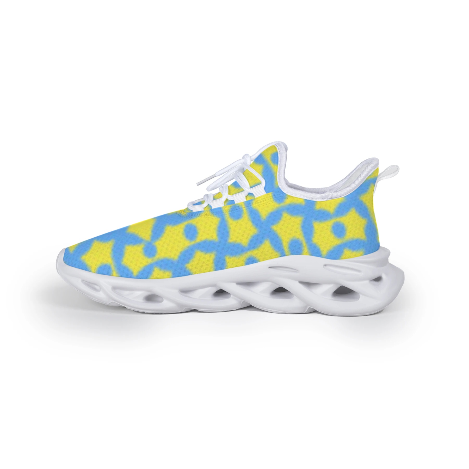 Blue Yellow Geometric Pattern Full Print Mesh Sneakers