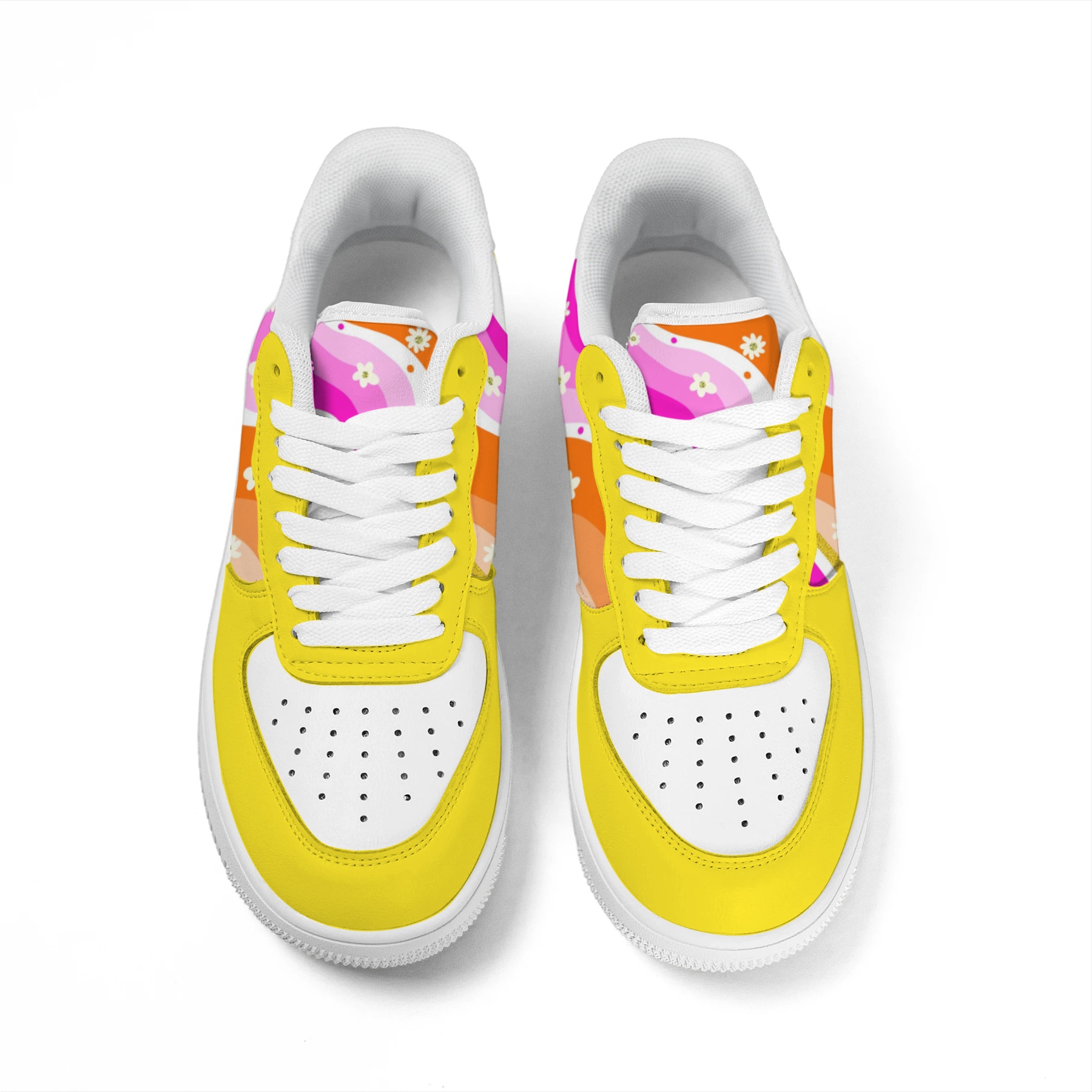 Retro Rainbow Wave Daisy Floral Low Top Sneakers