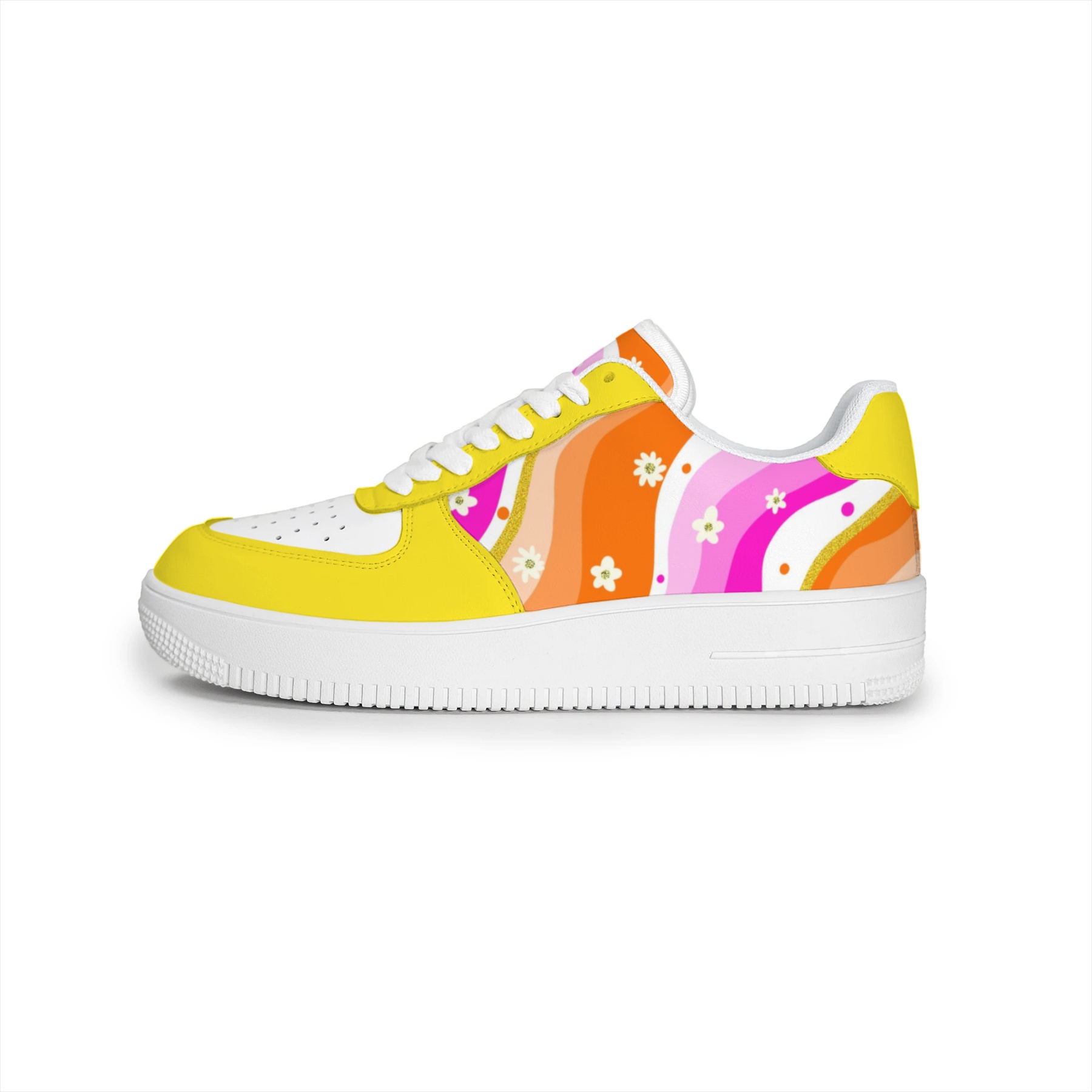 Retro Rainbow Wave Daisy Floral Low Top Sneakers