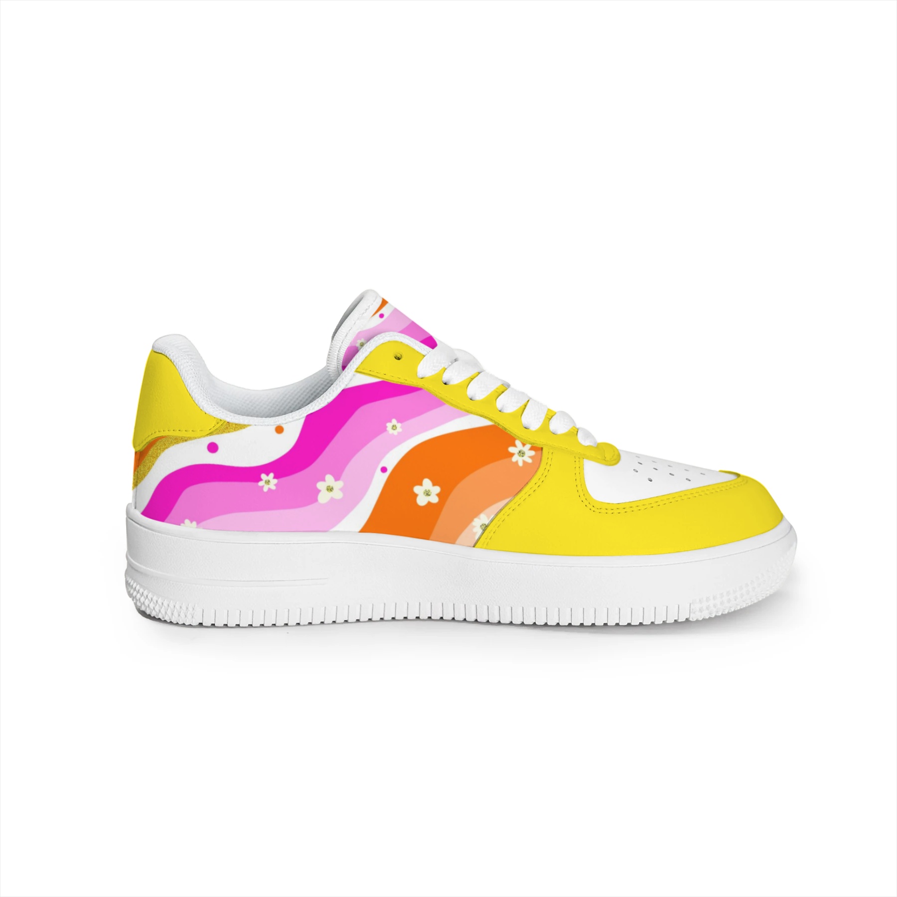 Retro Rainbow Wave Daisy Floral Low Top Sneakers