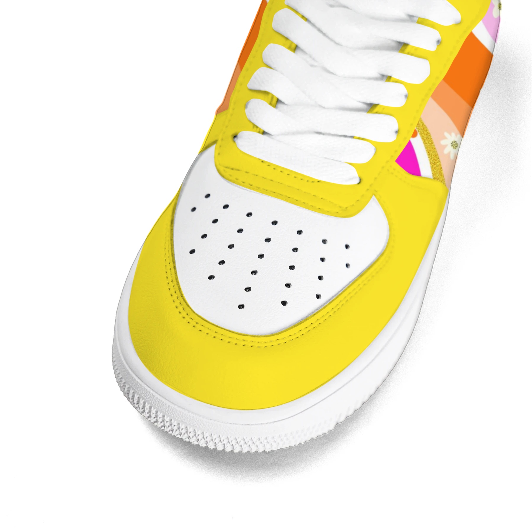 Retro Rainbow Wave Daisy Floral Low Top Sneakers
