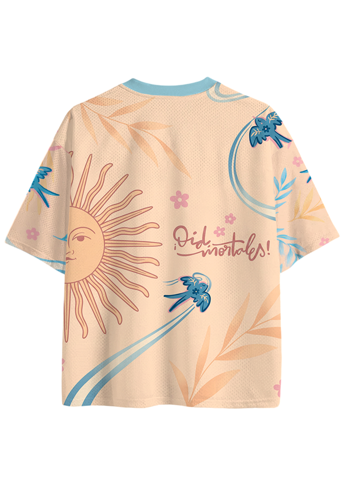 Peach Argentina Map Swallow Floral Allover Print Mesh Jersey Shirt