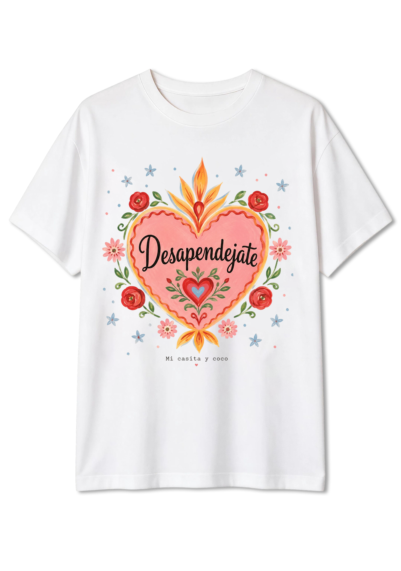 Desapendejate Mexican Folk Art Heart Floral Graphic T-Shirt