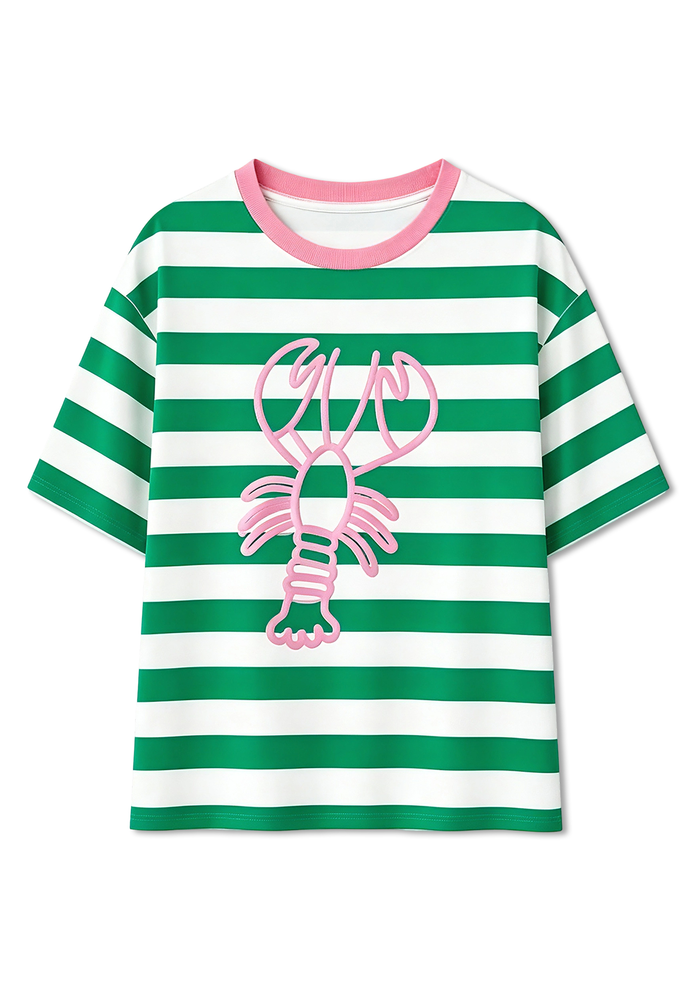 Summer Coastal Preppy Pink Lobster Stripe T-Shirt