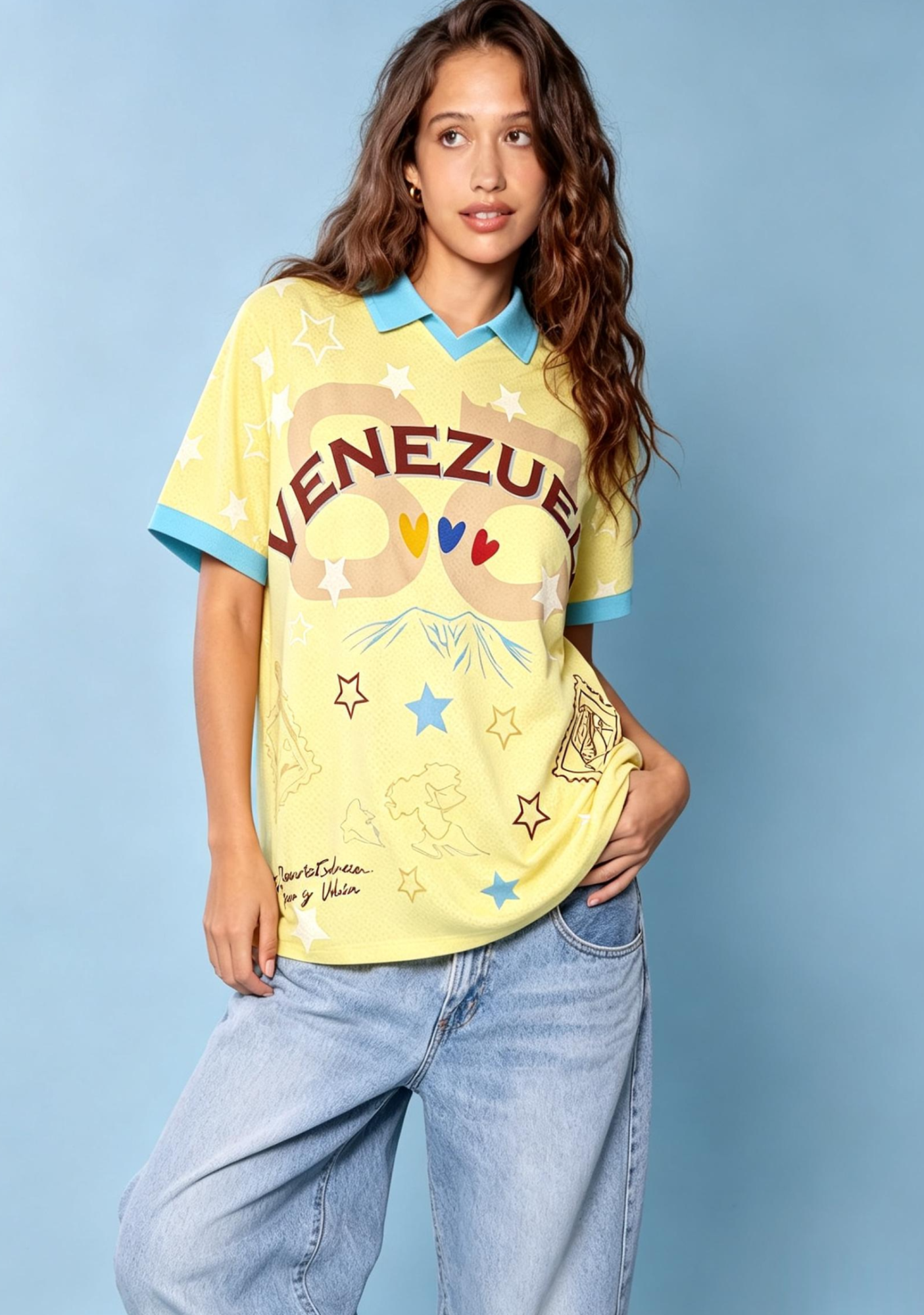 Venezuela Travel Stamp Star Graphic Collared Jersey Shirt