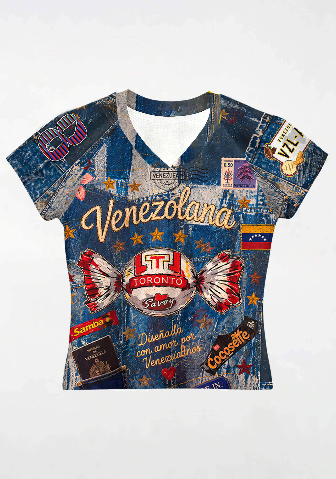 Venezolana Retro Candy Culture Navy Print Baby Tee