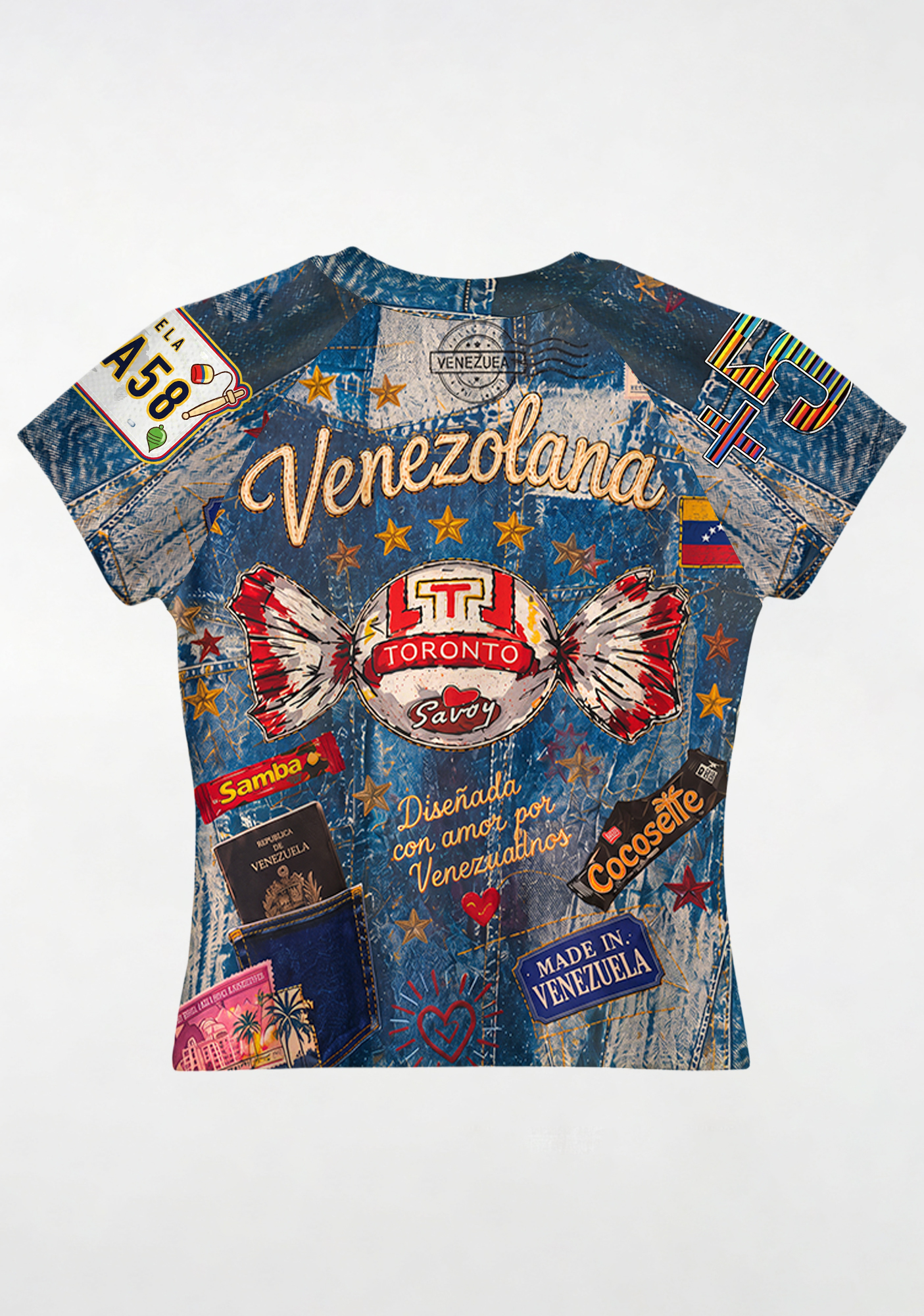 Venezolana Retro Candy Culture Navy Print Baby Tee