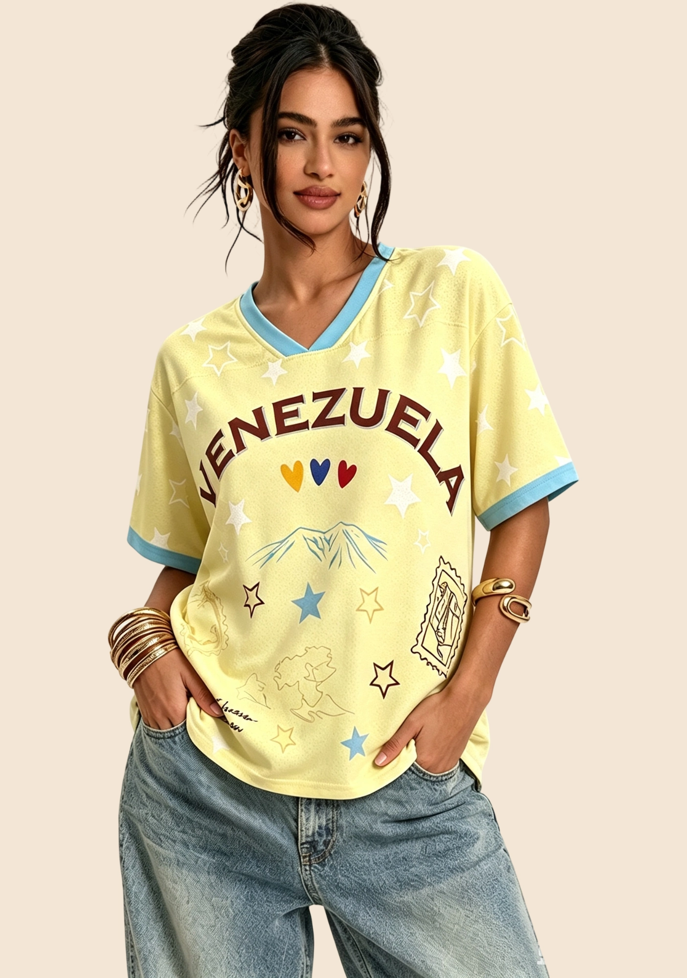 Venezuela Travel Stamp Star Graphic Mesh Jersey Shirt