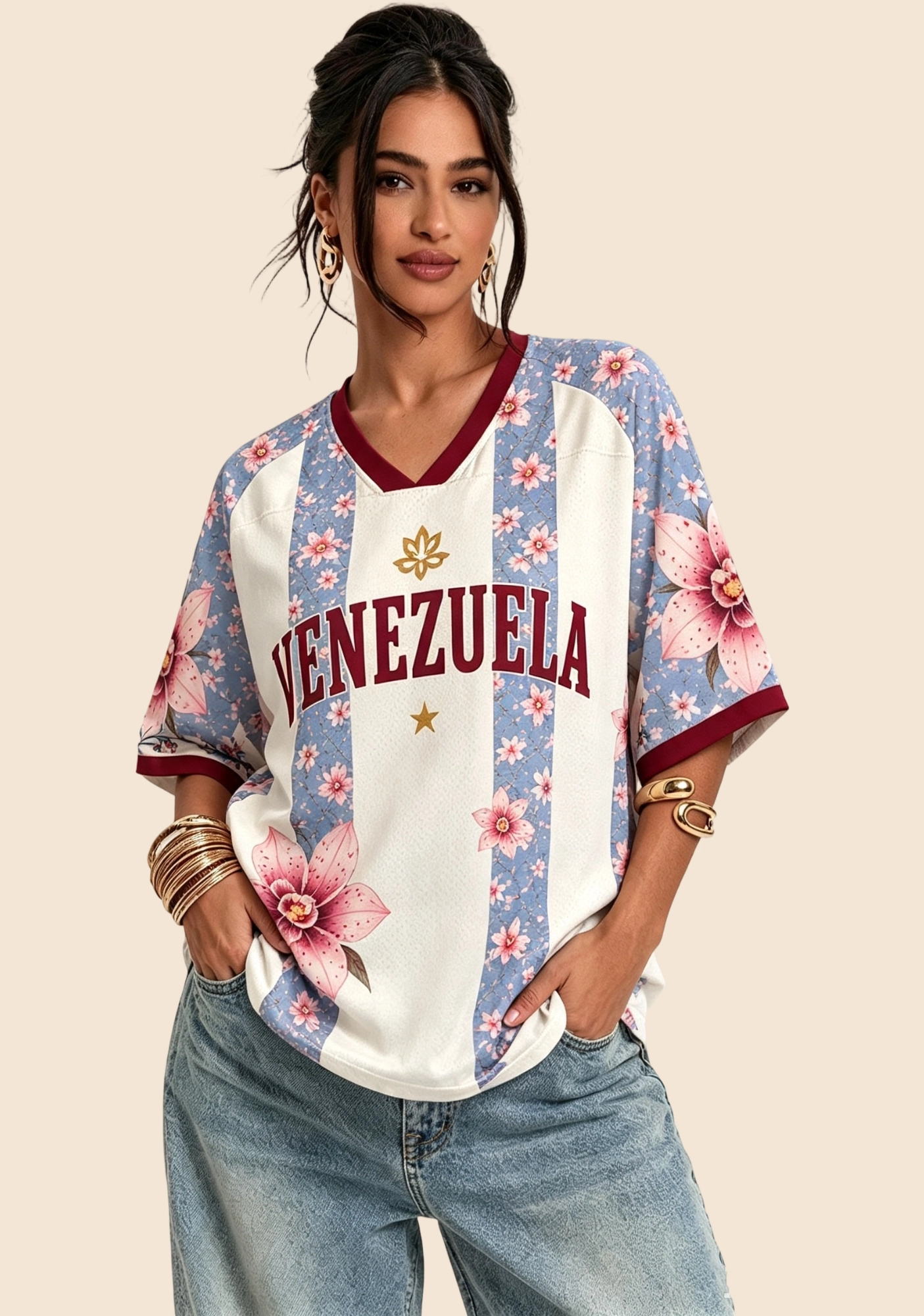Venezuela Inspired Floral Mesh Jersey Shirt