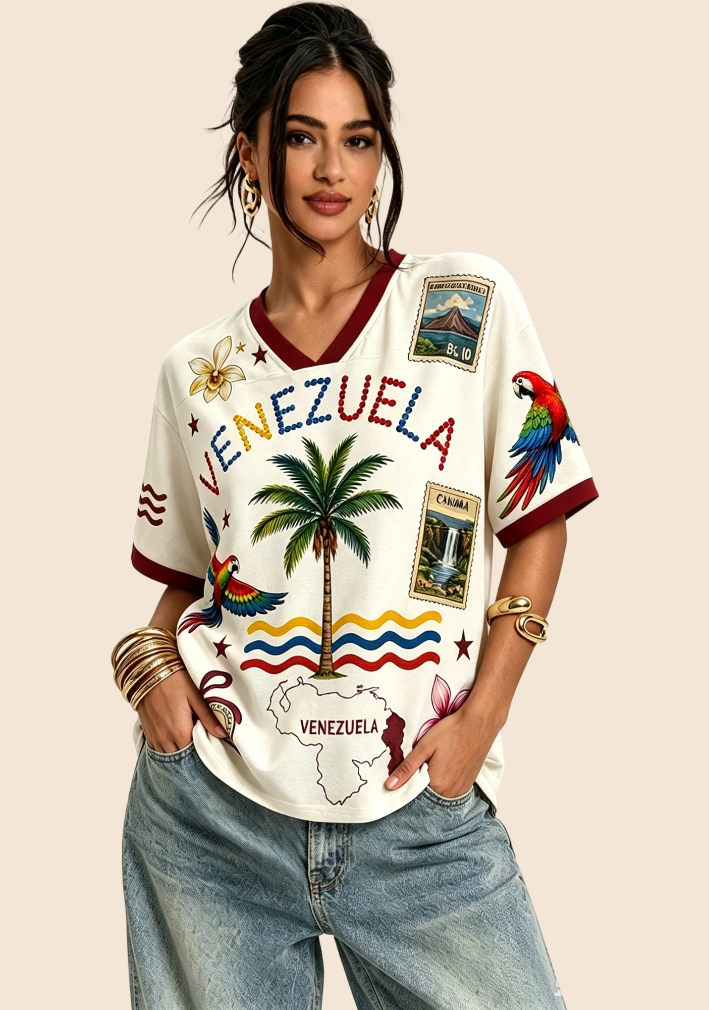 Tropical Venezuela Parrot Stamp Travel Mesh Jersey Shirt