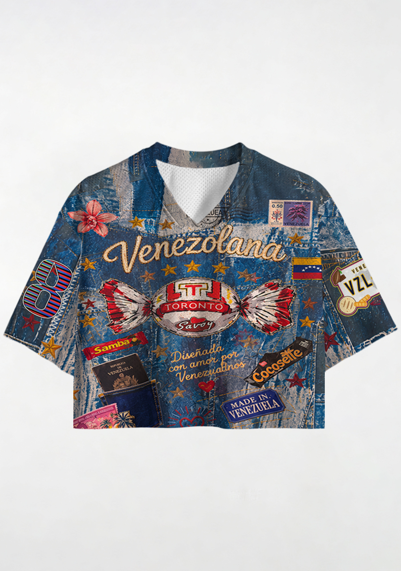 Venezolana Retro Candy Culture NavyCropped Jersey Shirt