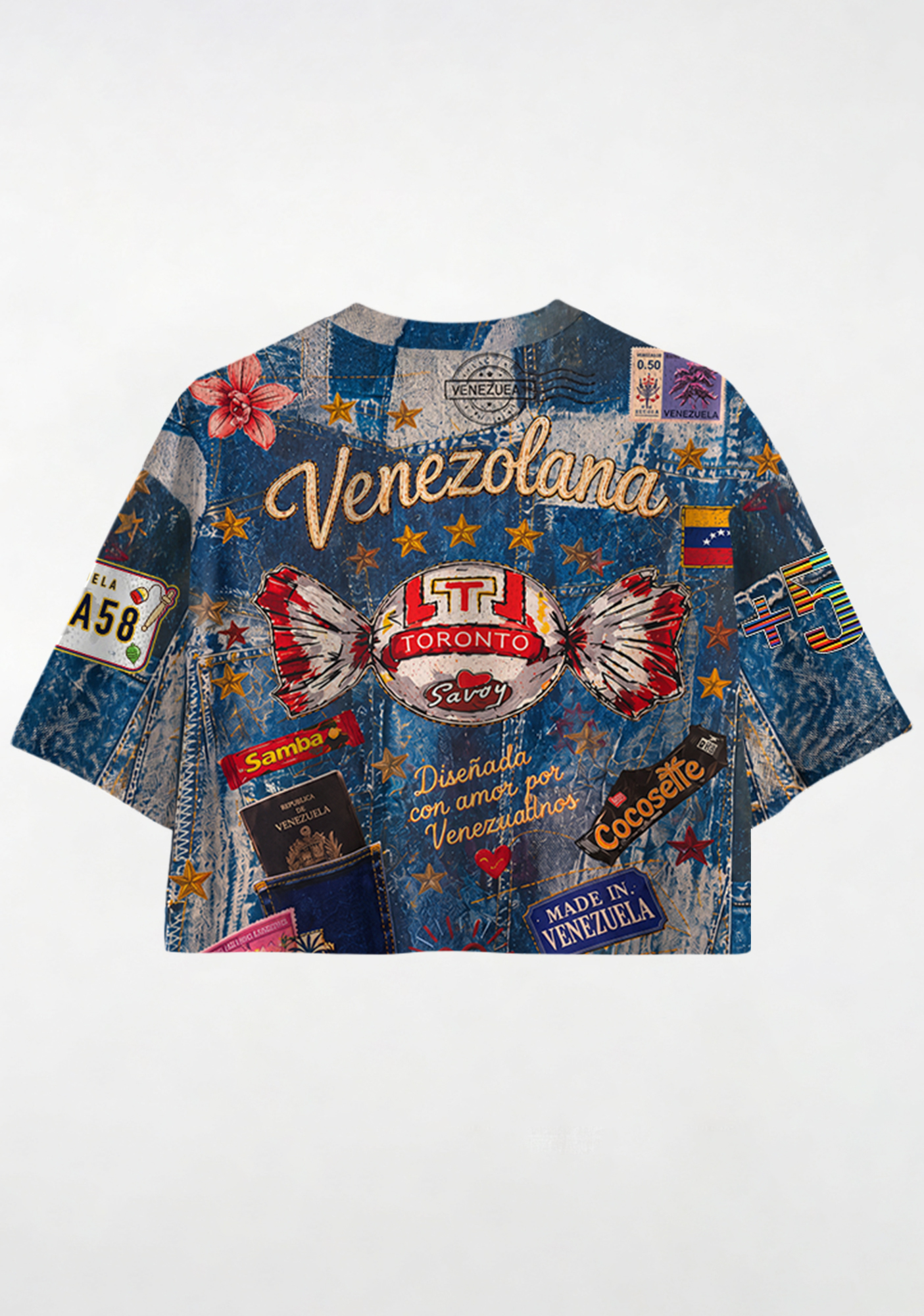Venezolana Retro Candy Culture NavyCropped Jersey Shirt