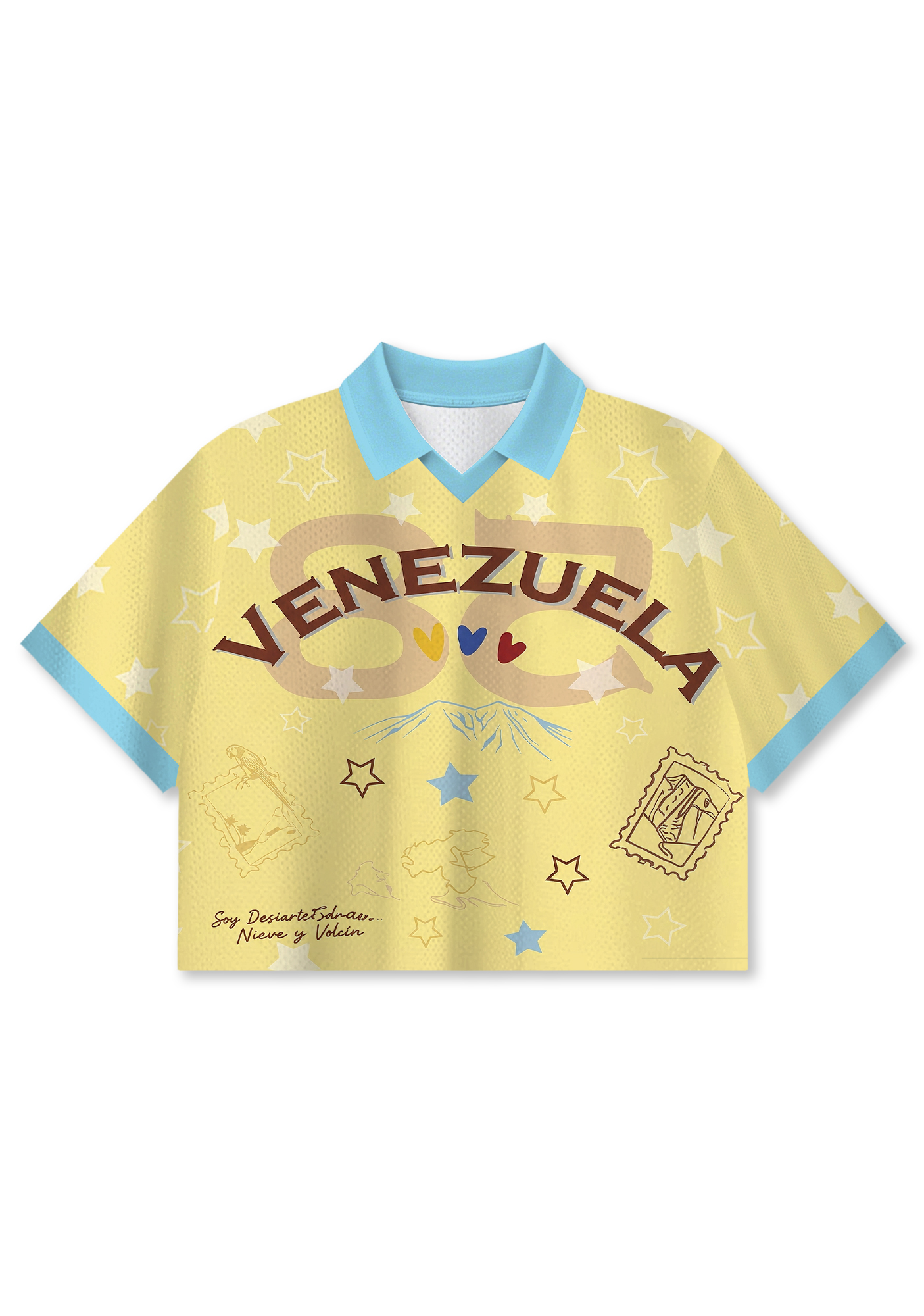 Venezuela Travel Stamp Star Graphic Cropped Collared Jersey Shirt