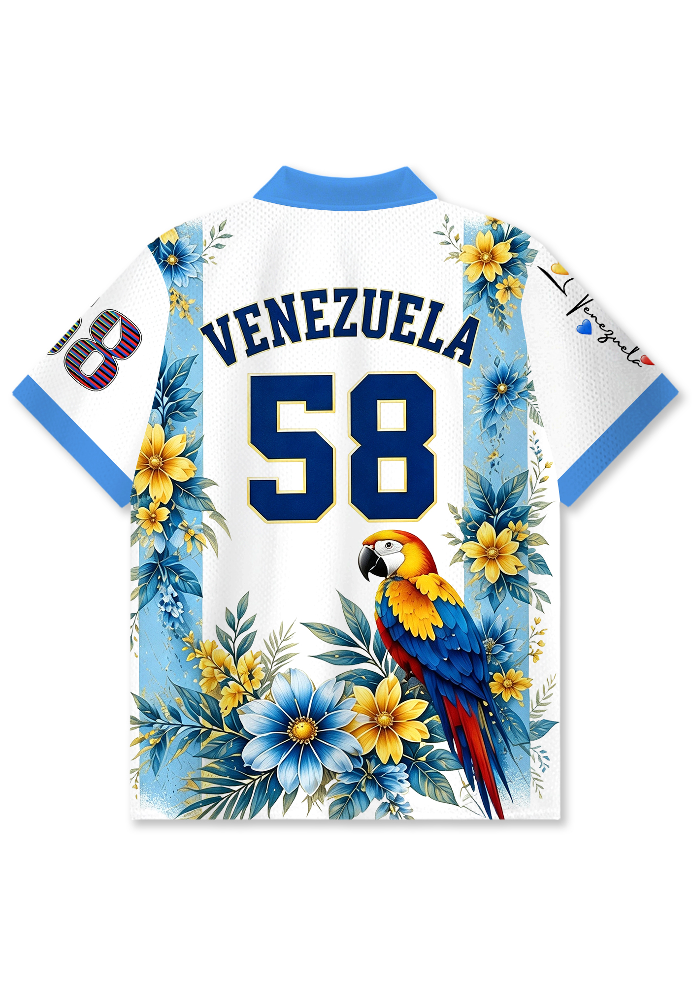 Tropical Parrot Venezuela Floral Print White Collared Jersey Shirt