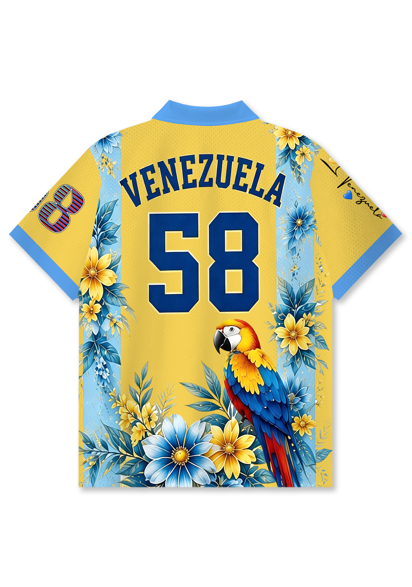 Venezuela Inspired Tropical Parrot Floral Collared Jersey Shirt