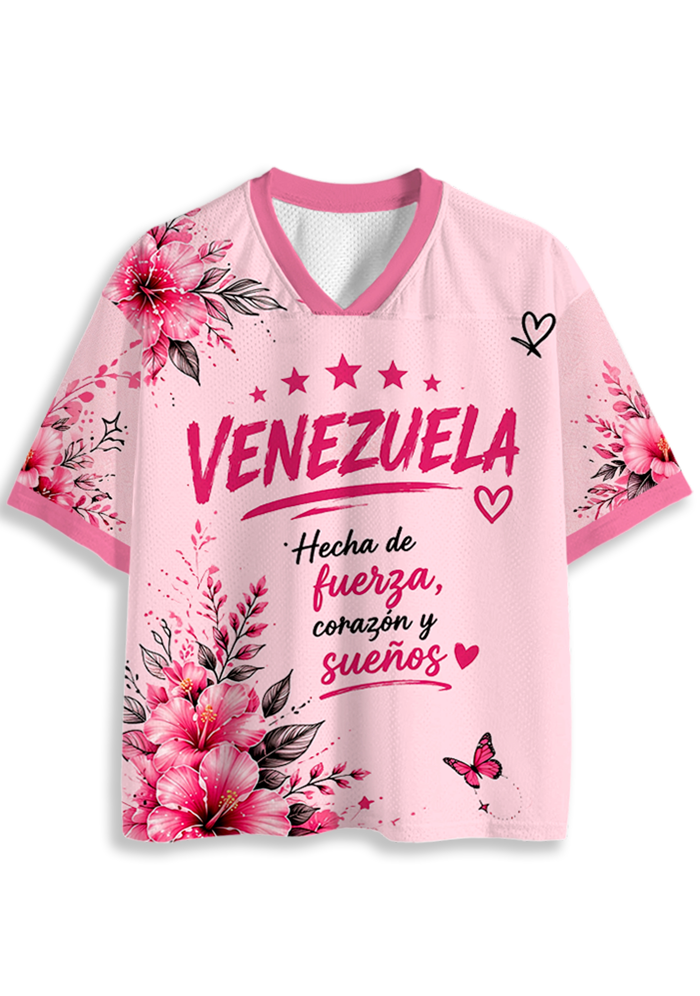 Venezuela Pink Floral Butterfly Mesh Jersey Shirt