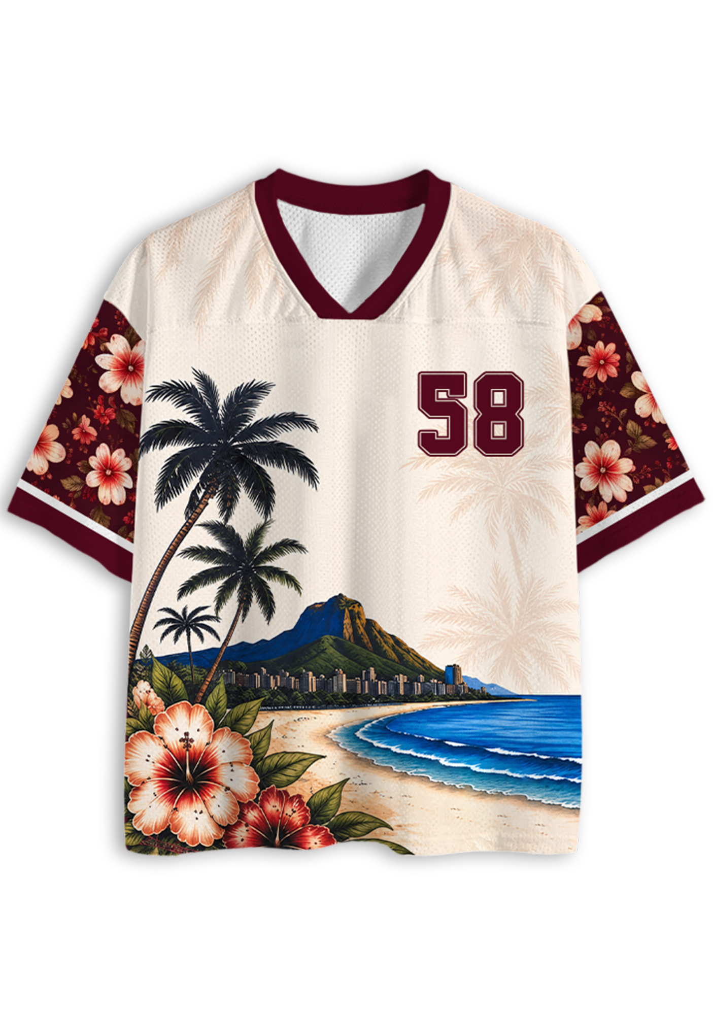 Venezuela Scarlet Macaw Tropical Hibiscus Floral Mesh Jersey Shirt