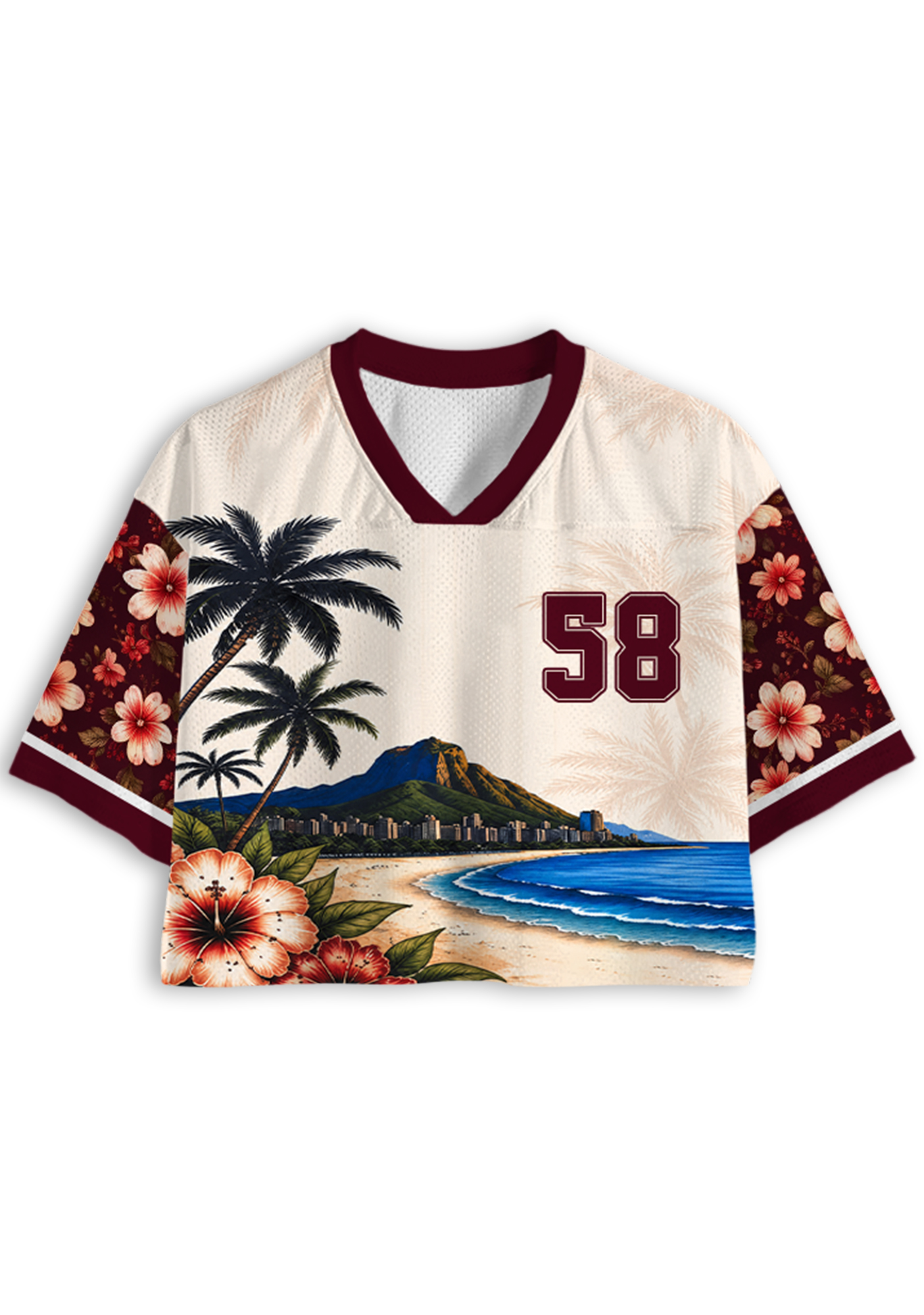 Venezuela Scarlet Macaw Tropical Hibiscus Floral Cropped Jersey Shirt